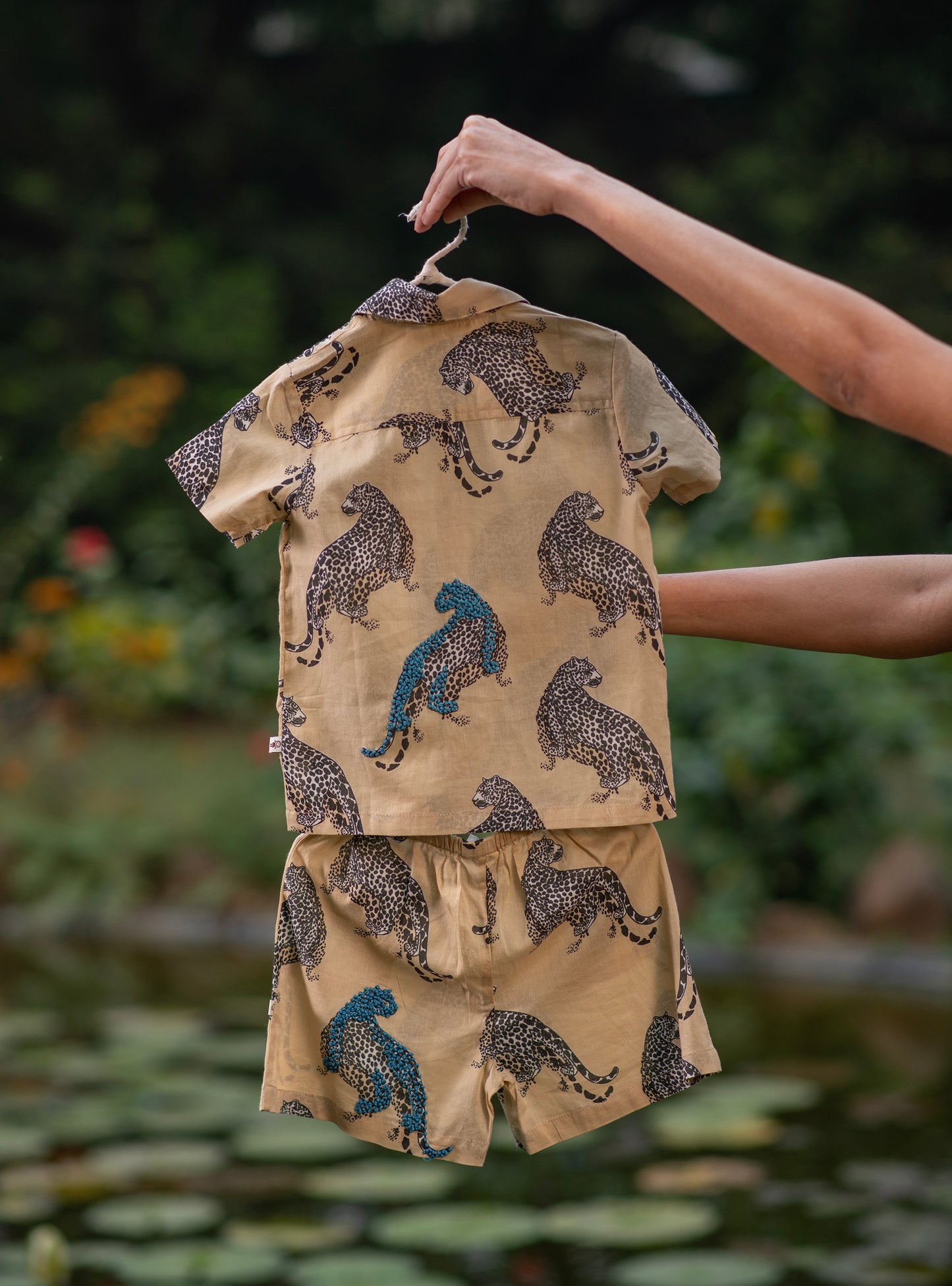 Kids Square Pocket Shorts : Leopard Beige Voile