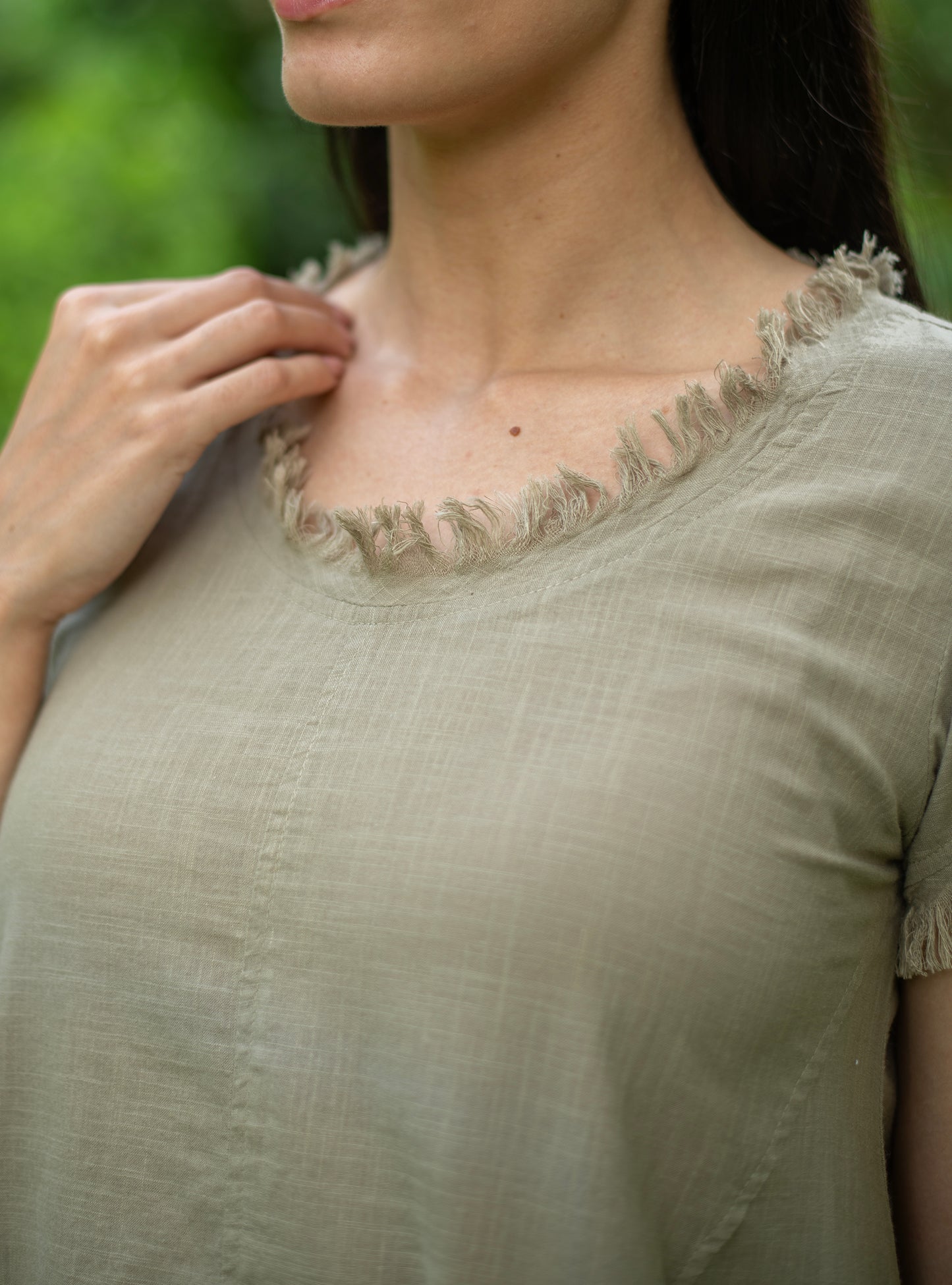 Balloon Dress : Solid Sage Slub