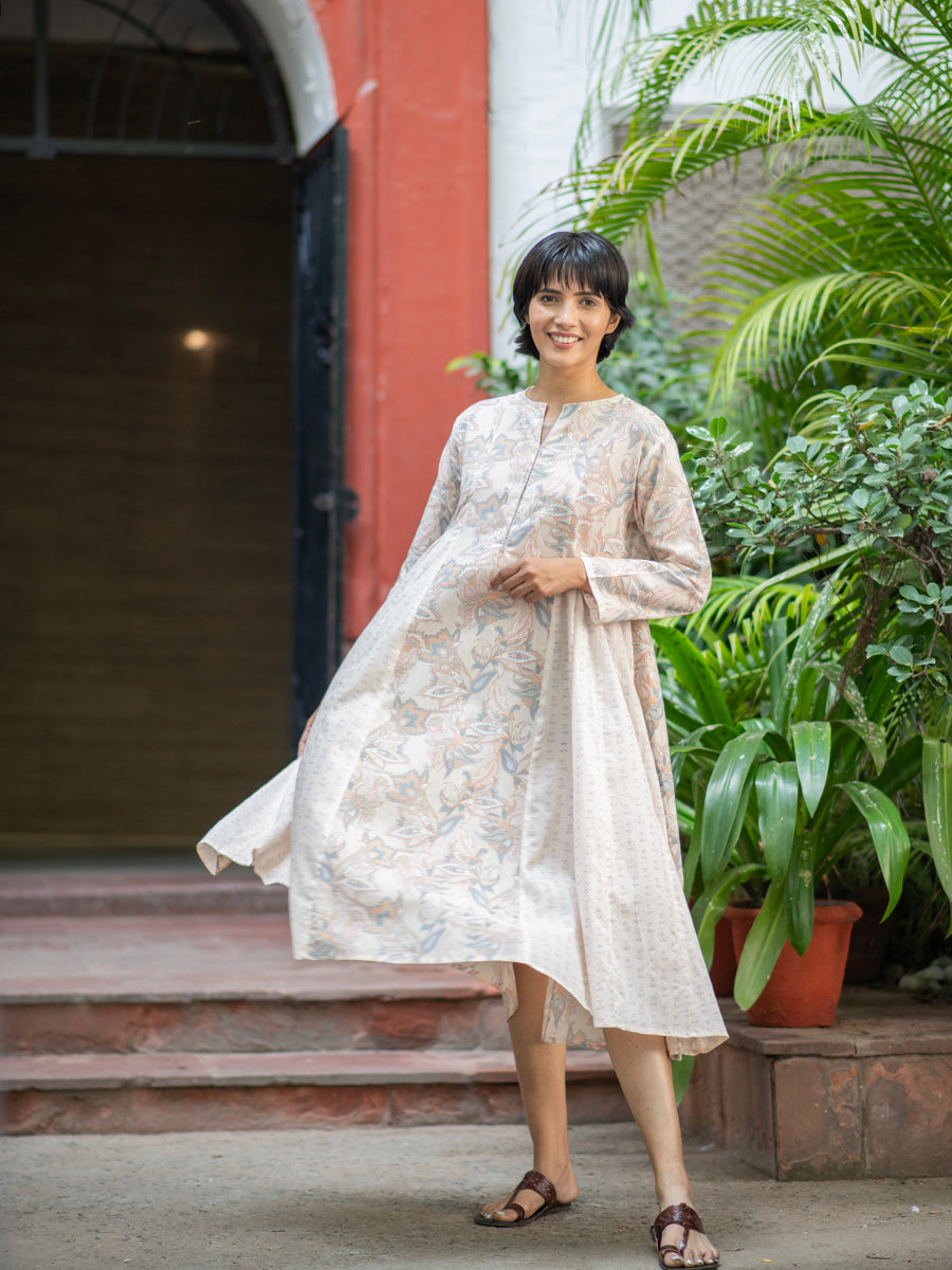 Printed Begum Kurta : Minks Peach