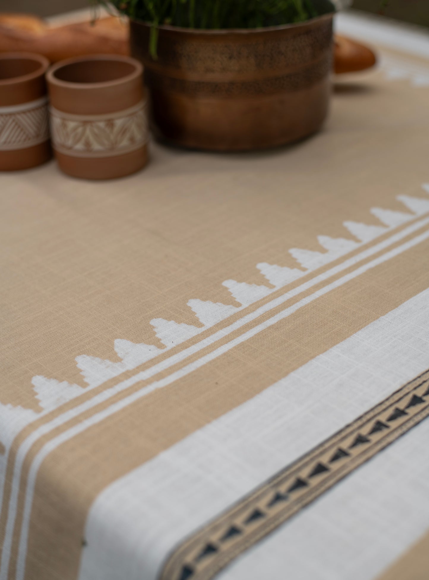 Block Printed Table Cloth : Tanjore Wheat Textured