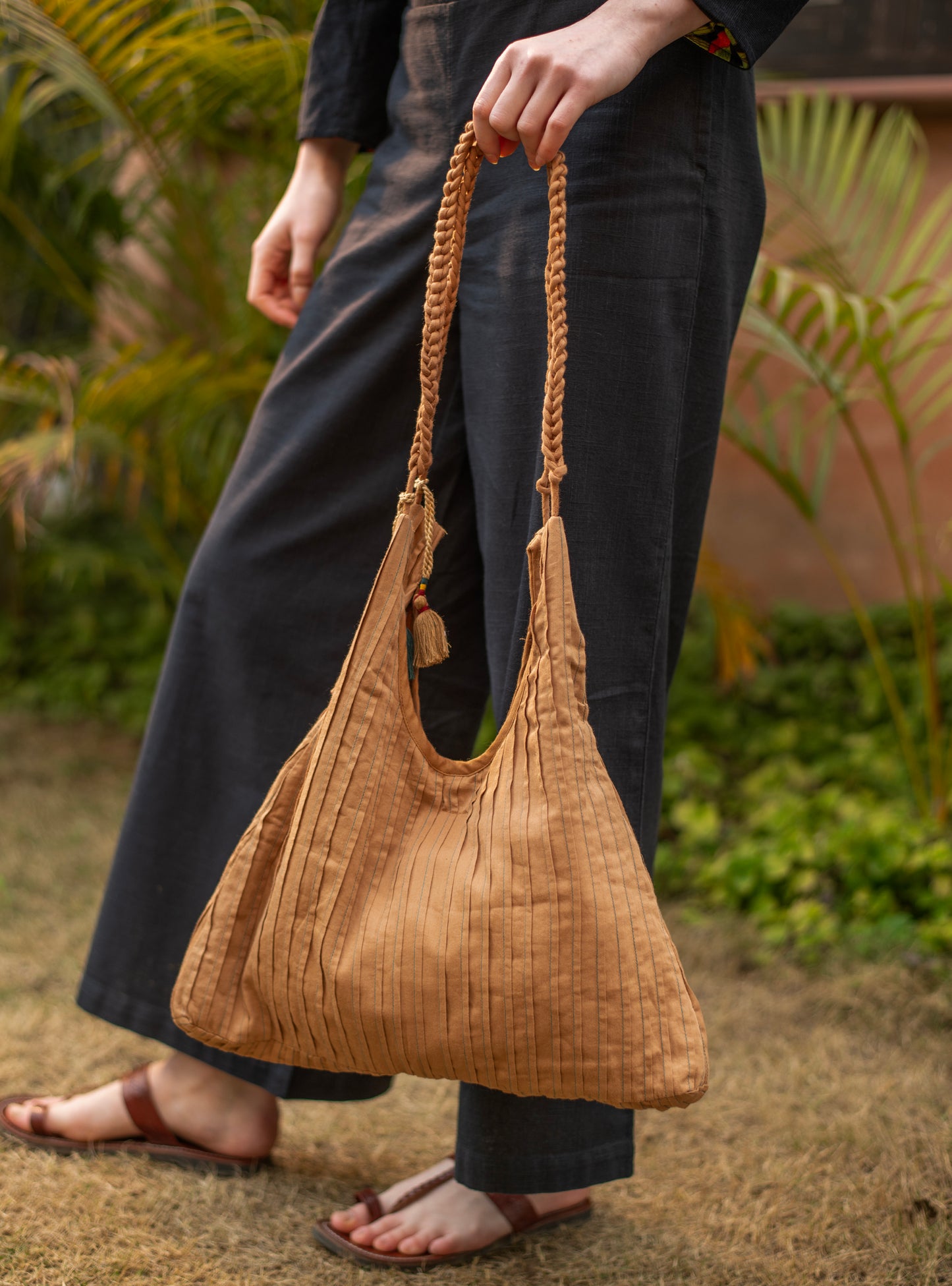 Braid Sling Bag : Reversible Bronze Cotton Satin