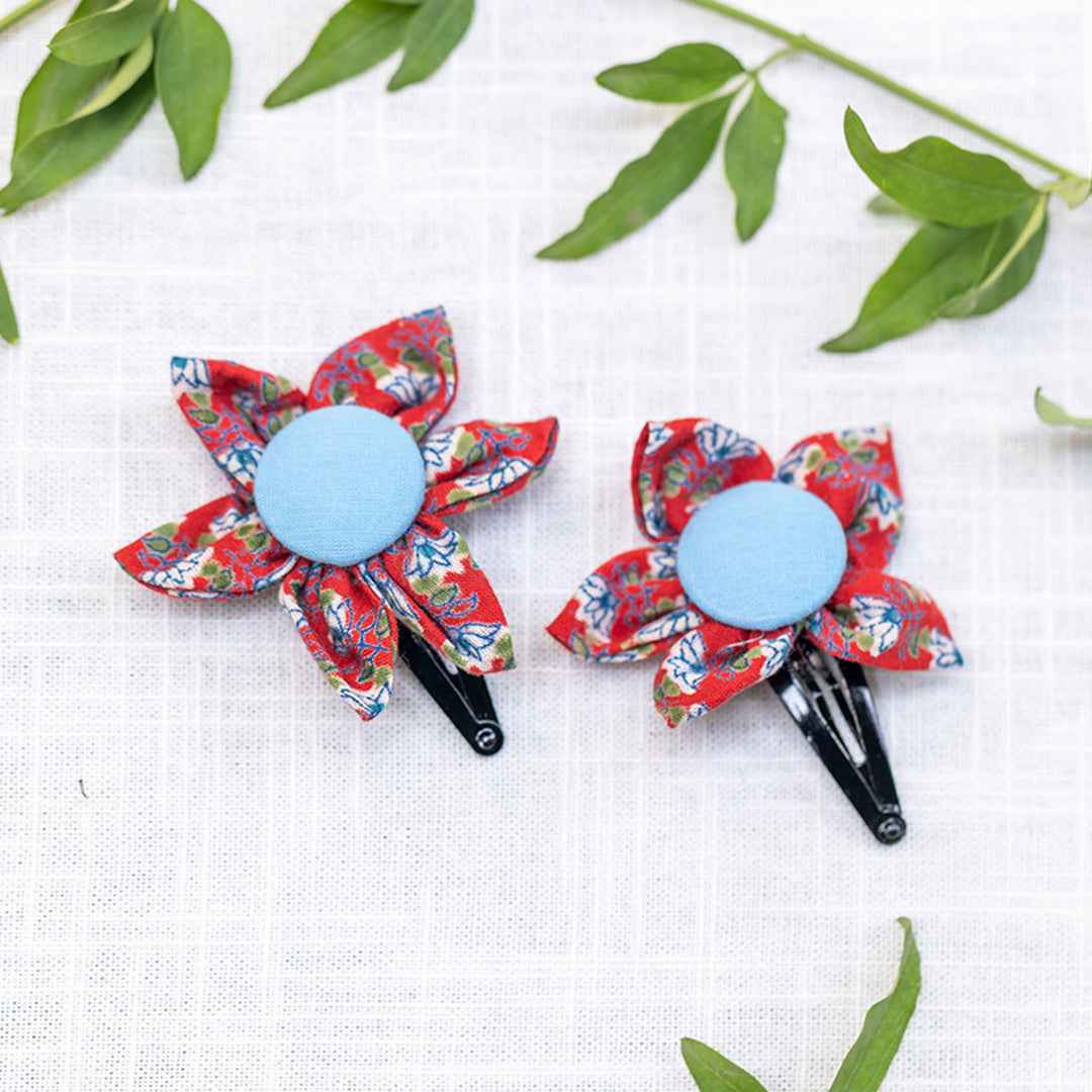 Buttoned Flower Hair Clip Set of 2 : Assorted
