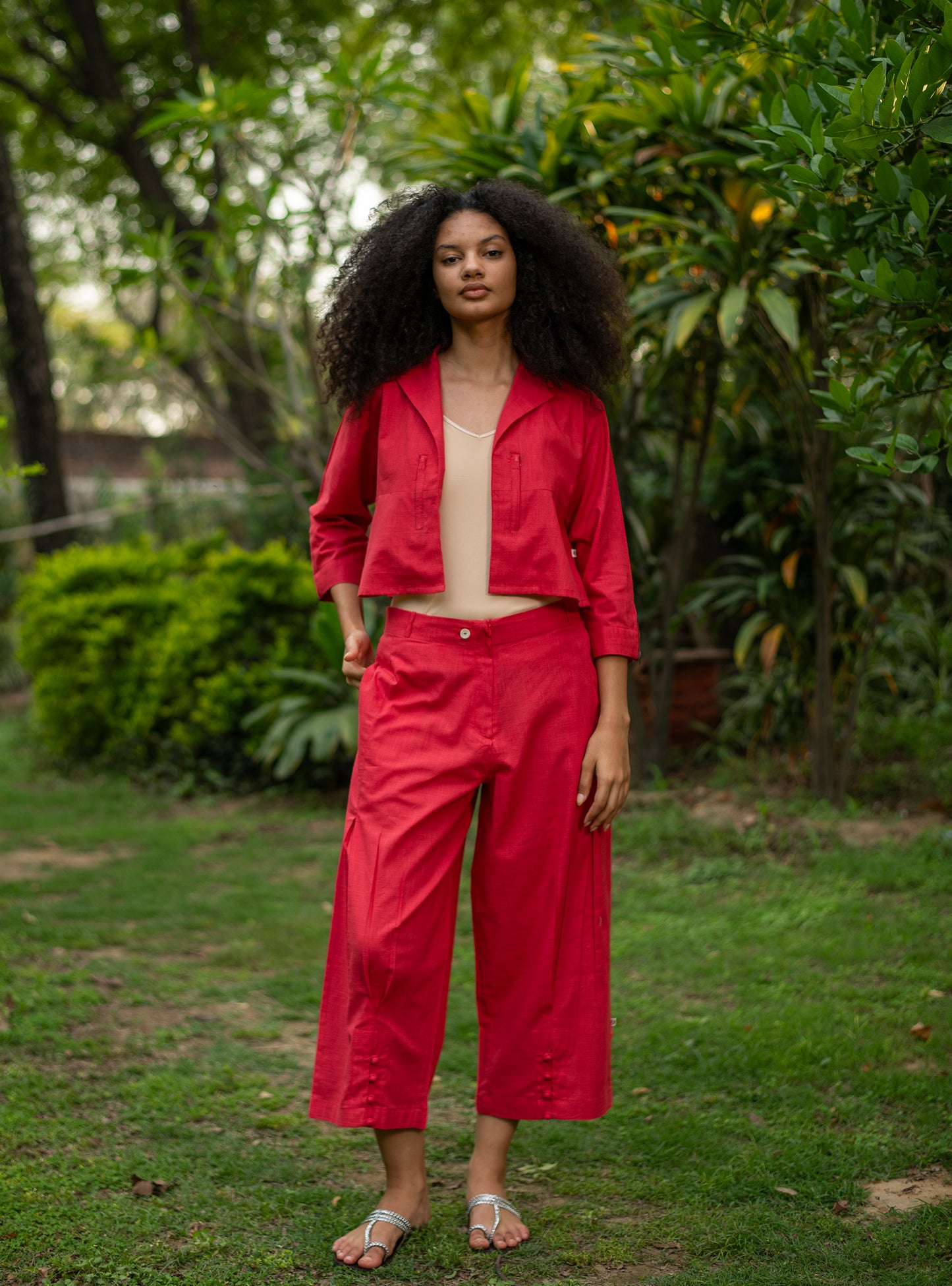 Crop Shrug : Solid Coral Slub