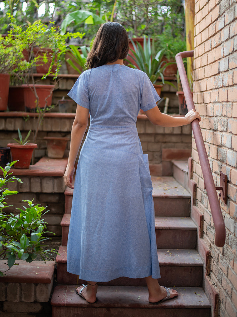 Pocket Wrap Dress : Boro Bindi Blue