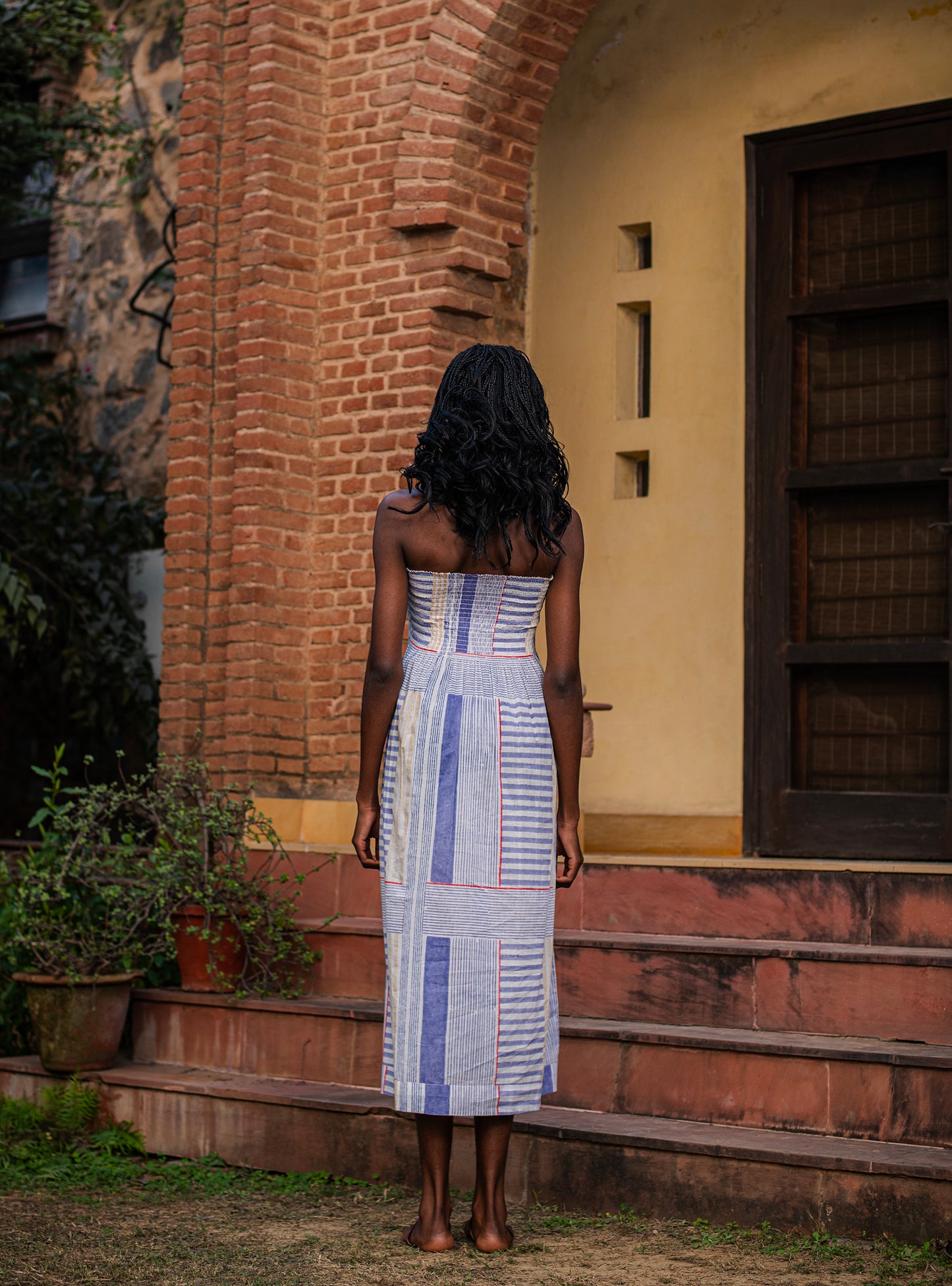 Rusched Maxi : Crossroads Lines Blue Voile