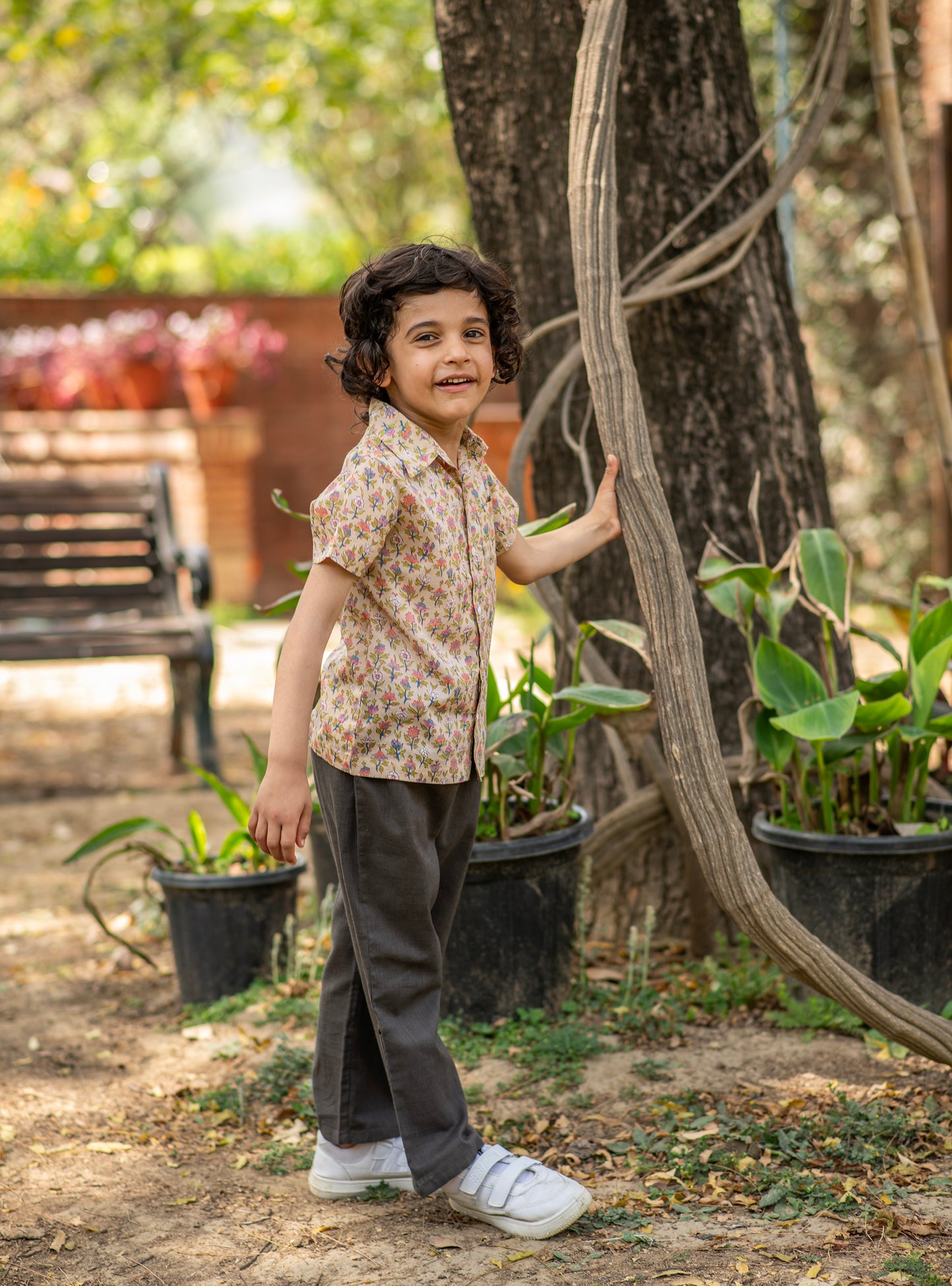 Kids Angad Half Sleeves Shirt: Eden Beige