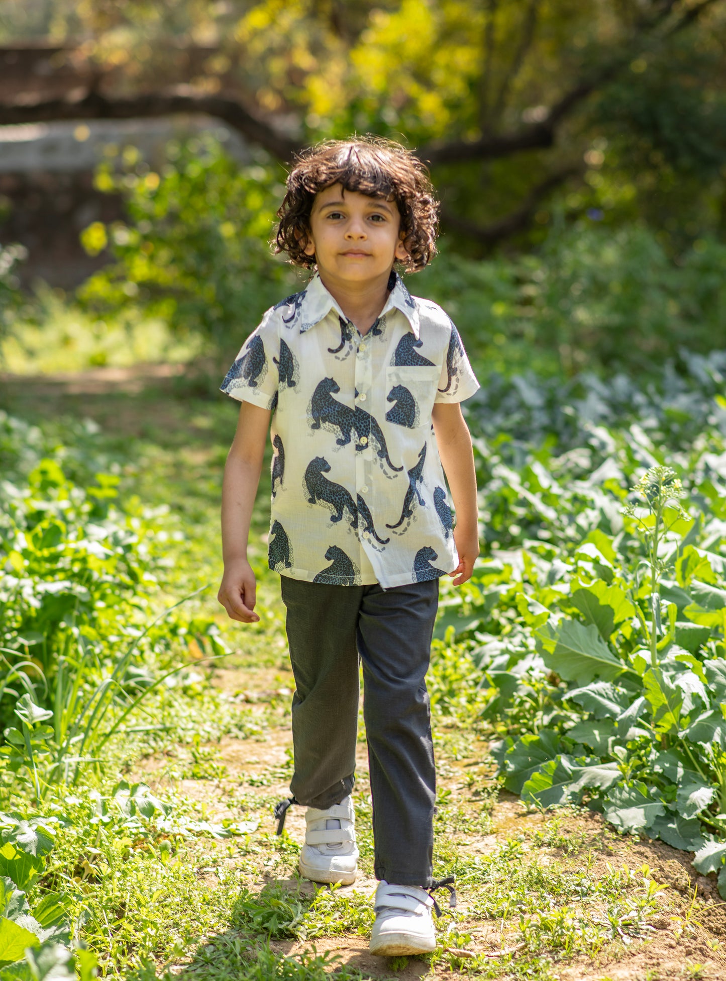 Kids Angad Half Sleeves Shirt: Leopard White