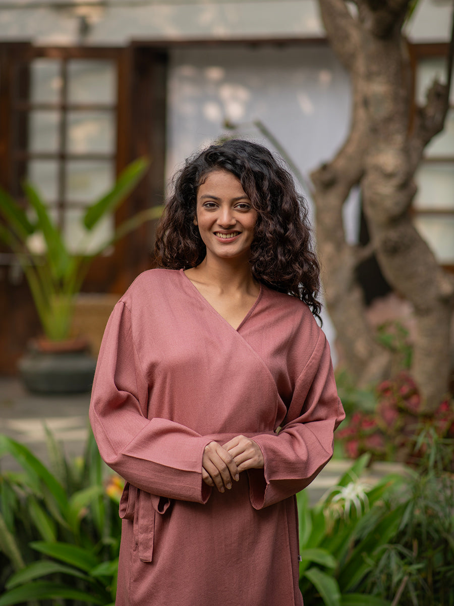 Woollen Kimono Dress : Dusty Rose