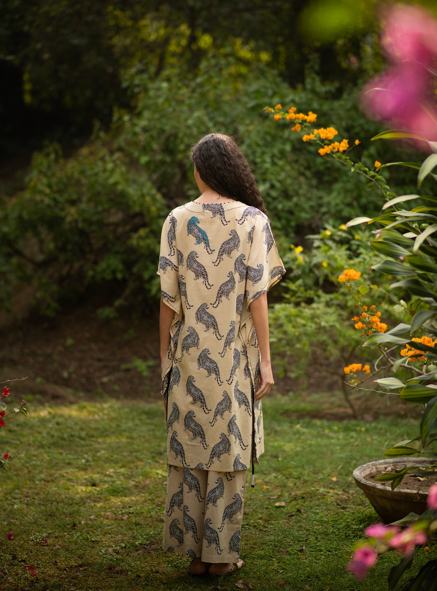 Short Kaftan : Leopard Beige Voile