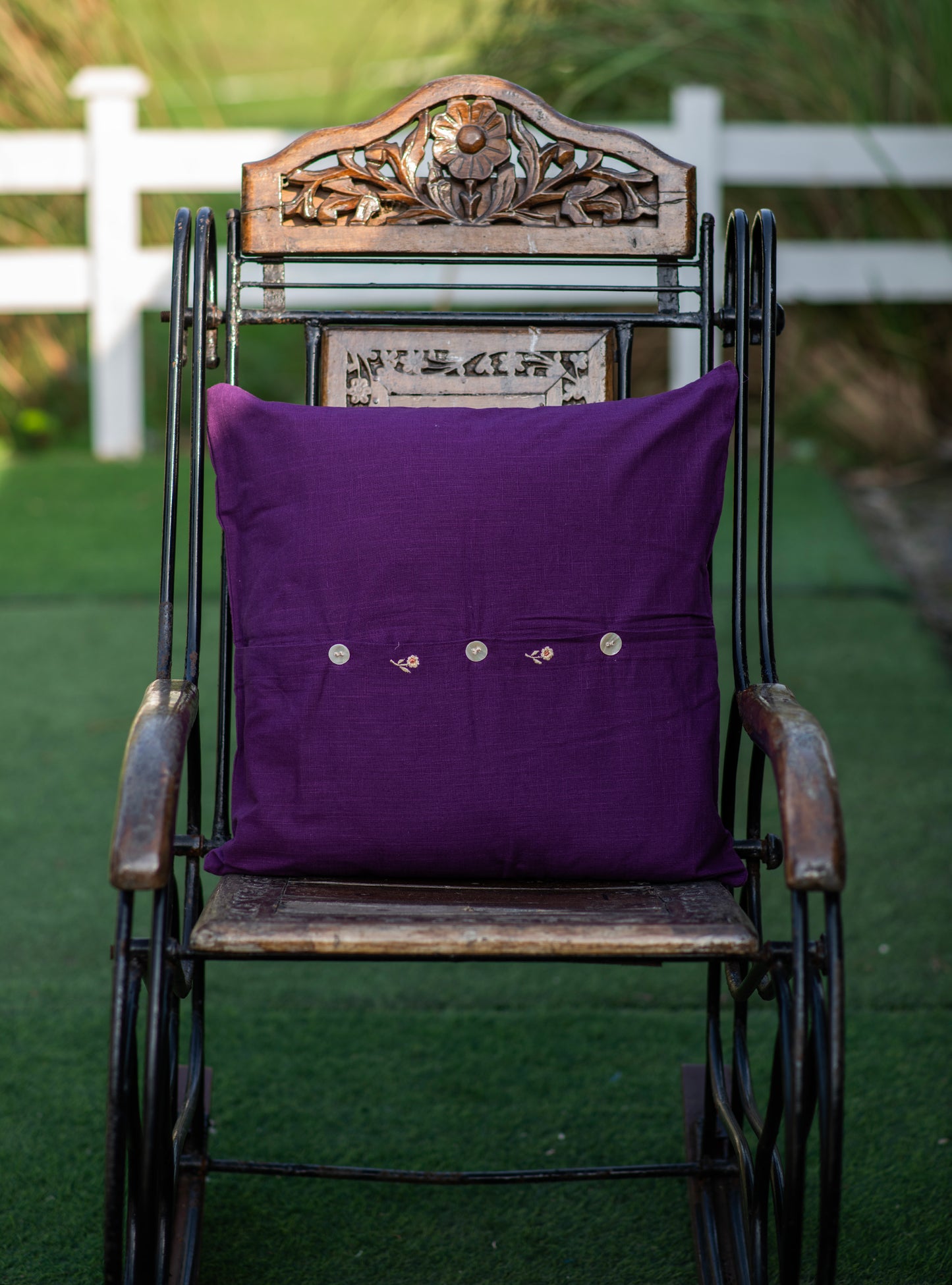 Embroidered Cushion Cover : Floral Purple Textured