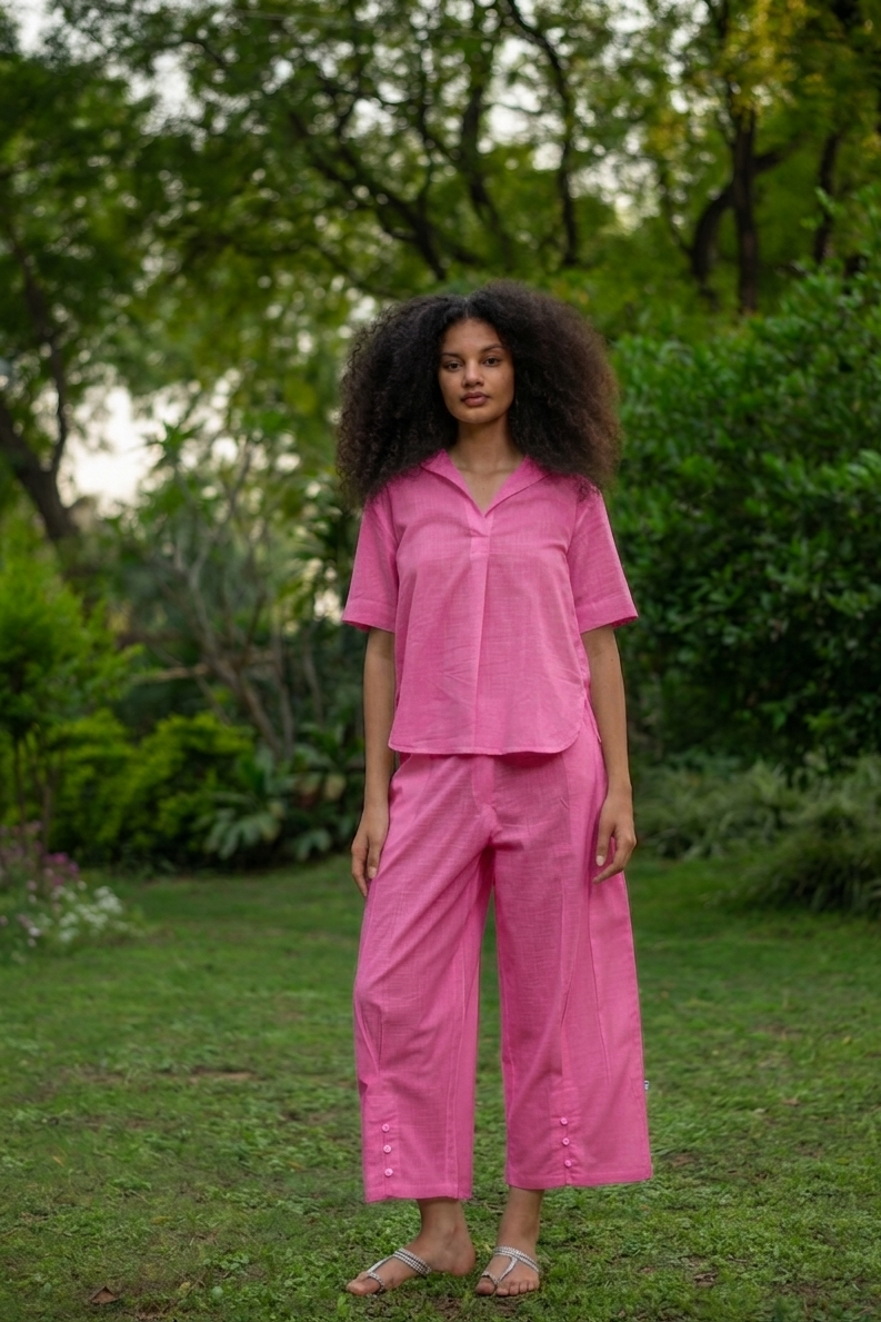 Crop Pant : Solid Azalea Slub