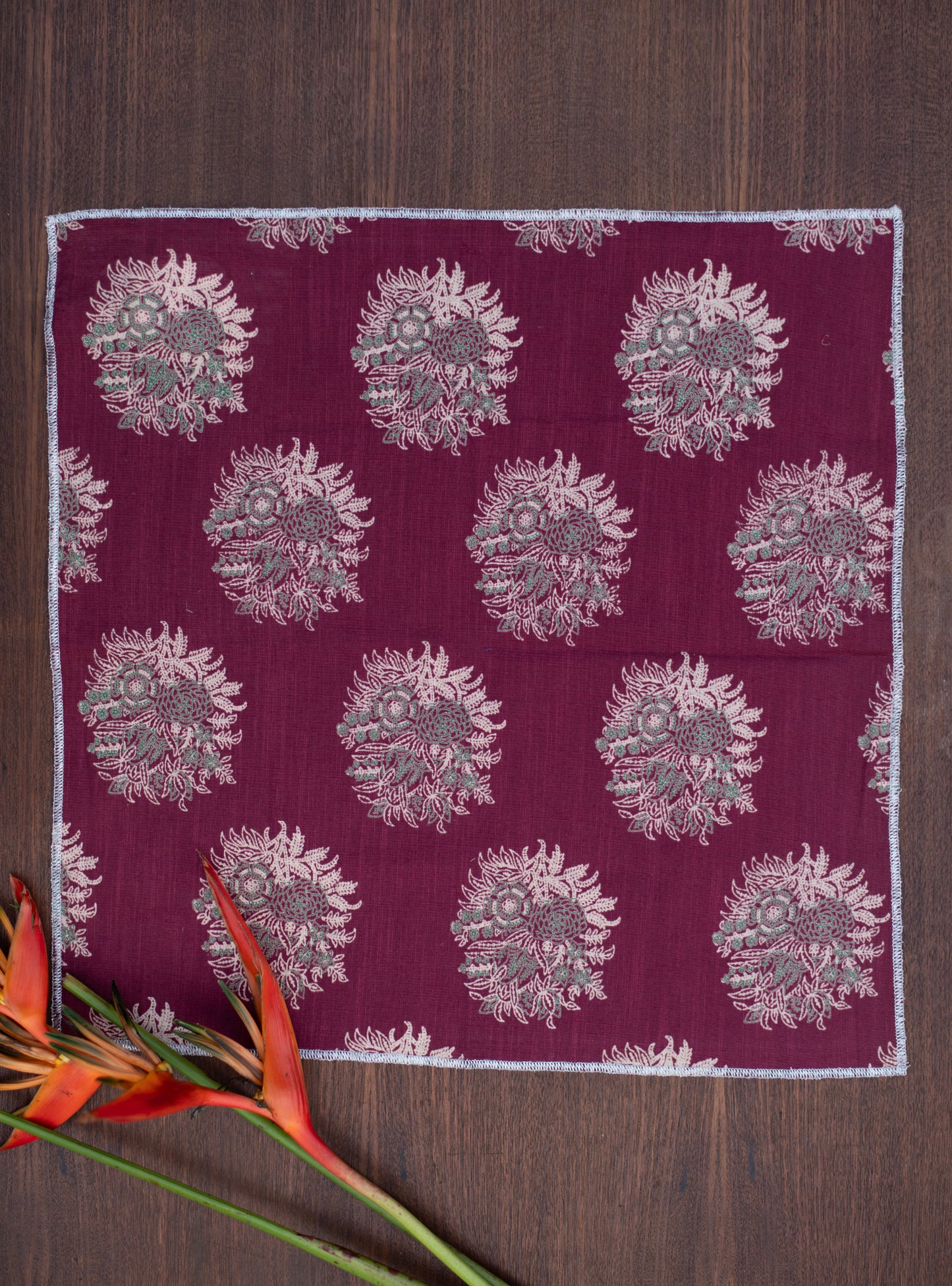 Napkin With Zari Overlock Set of 6 : Gulab Dark Cherry Textured