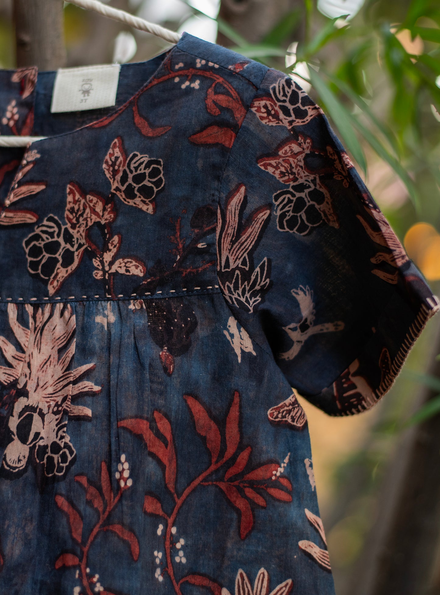 Kids Claire Dress : Ajrakh Ubud Indigo Voile