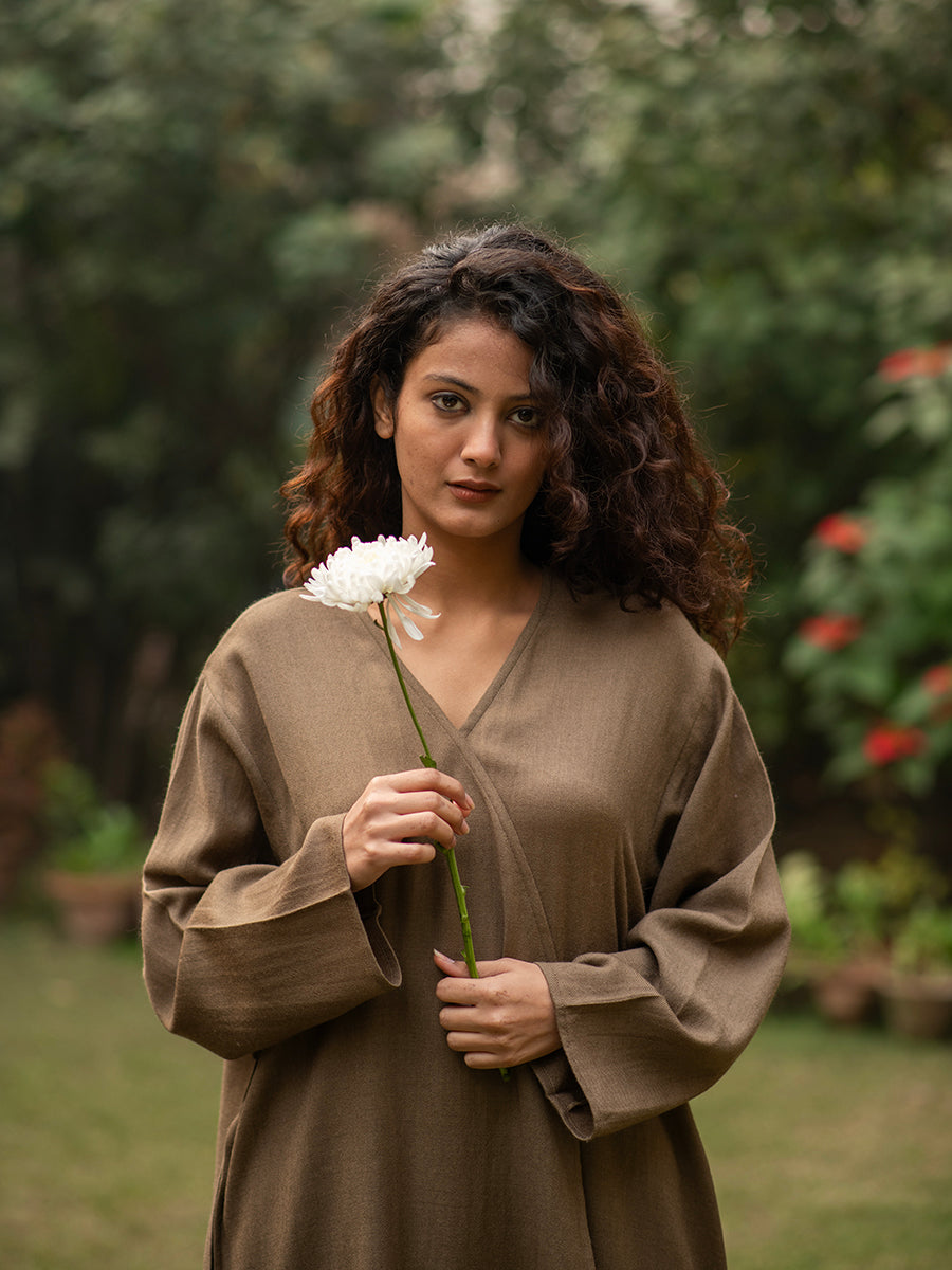 Woollen Kimono Dress : Khaki