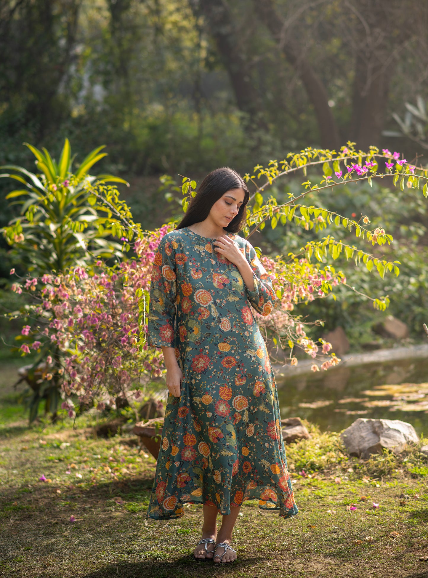 Martina Dress : Malabar Emerald Chanderi