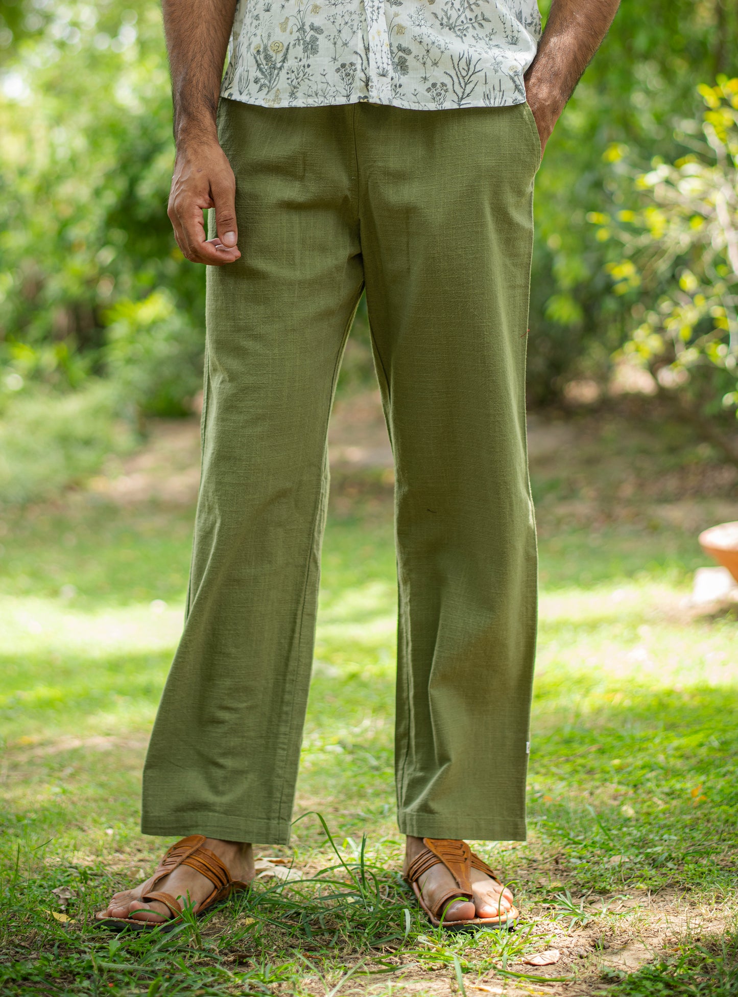 Mens House Pant : Solid Olive Textured