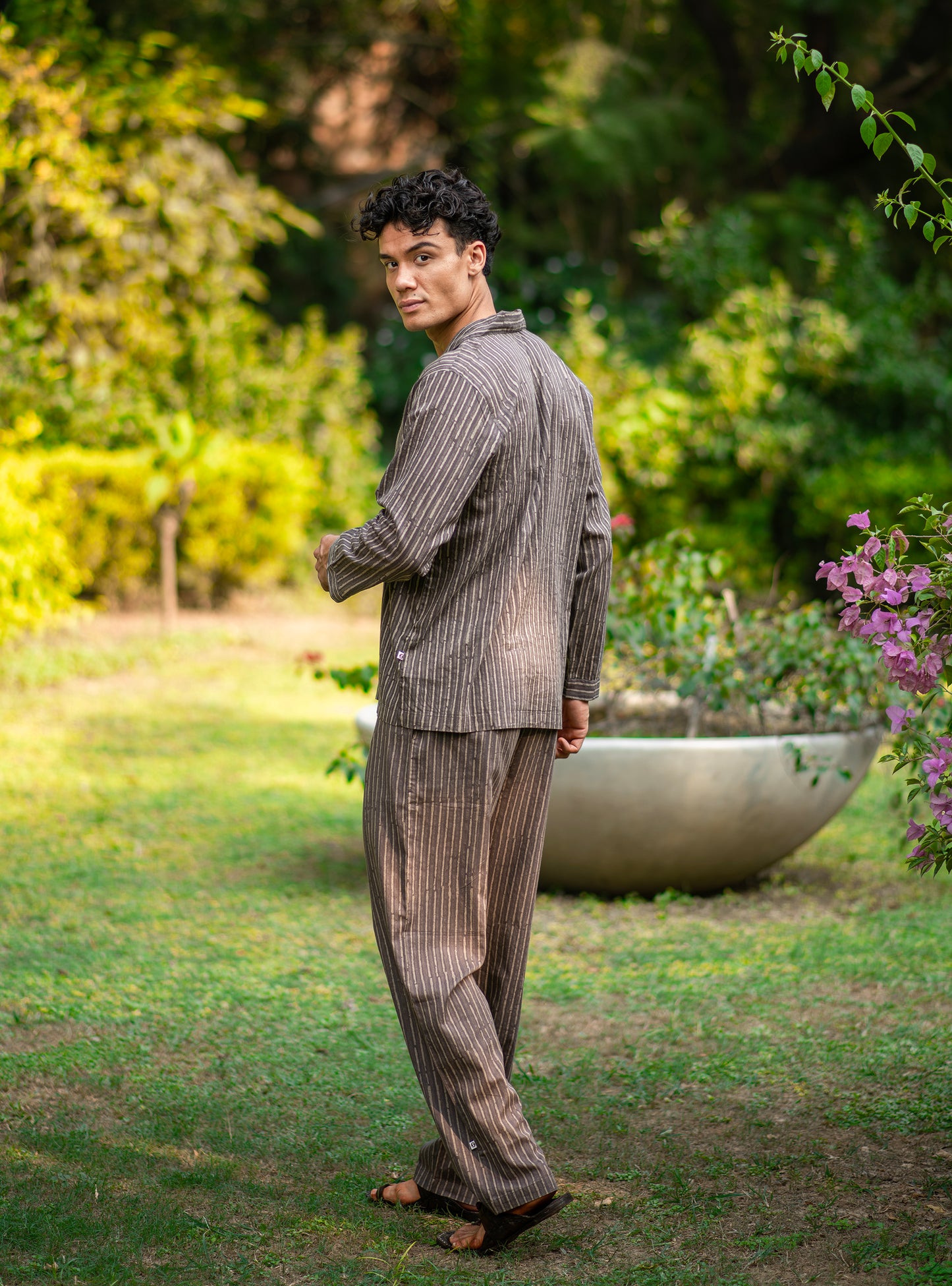 Mens PJ Set : Stripes Brown Voile