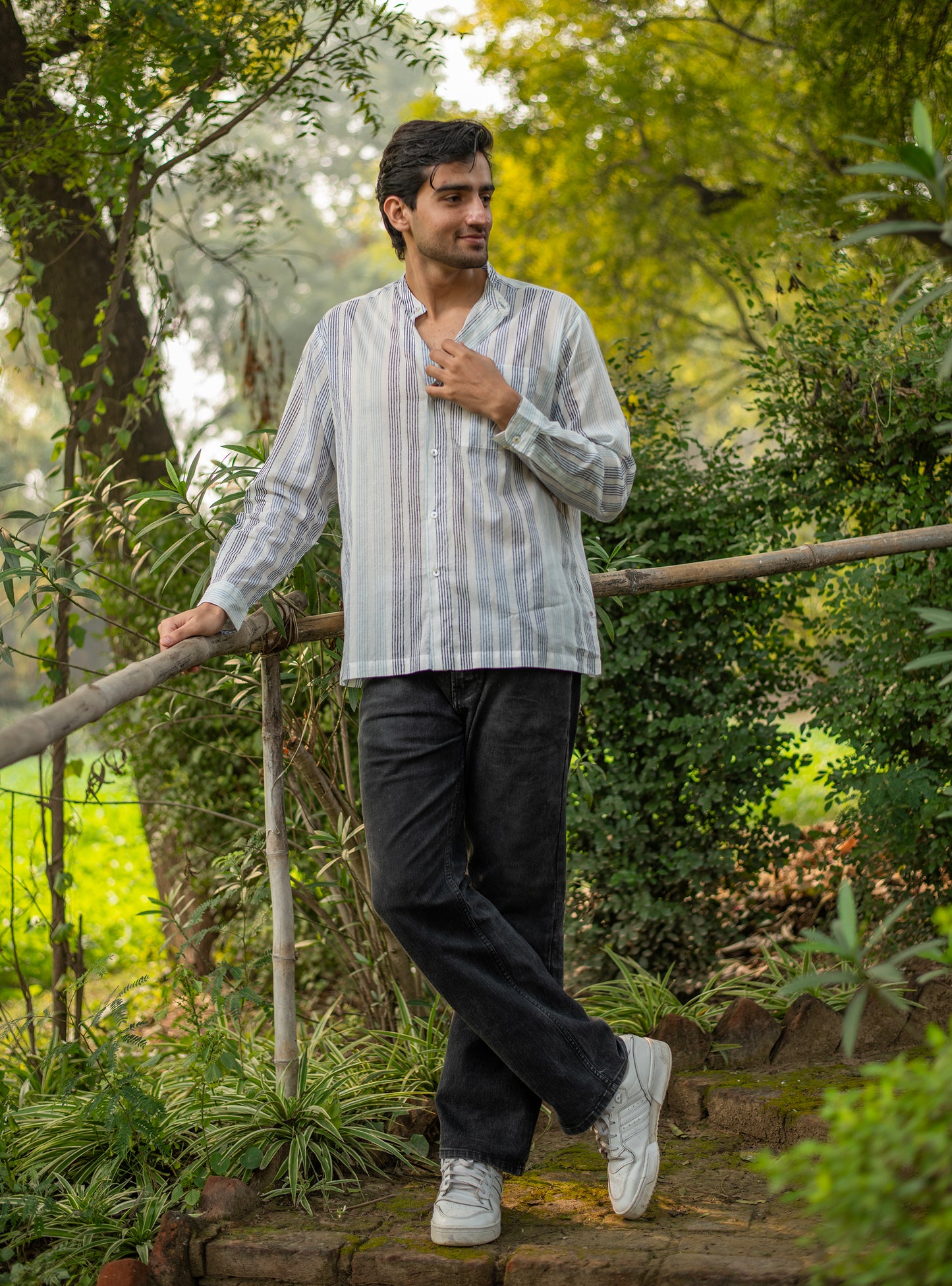 Baga Men's Short Kurta Hand Block Print: Blue