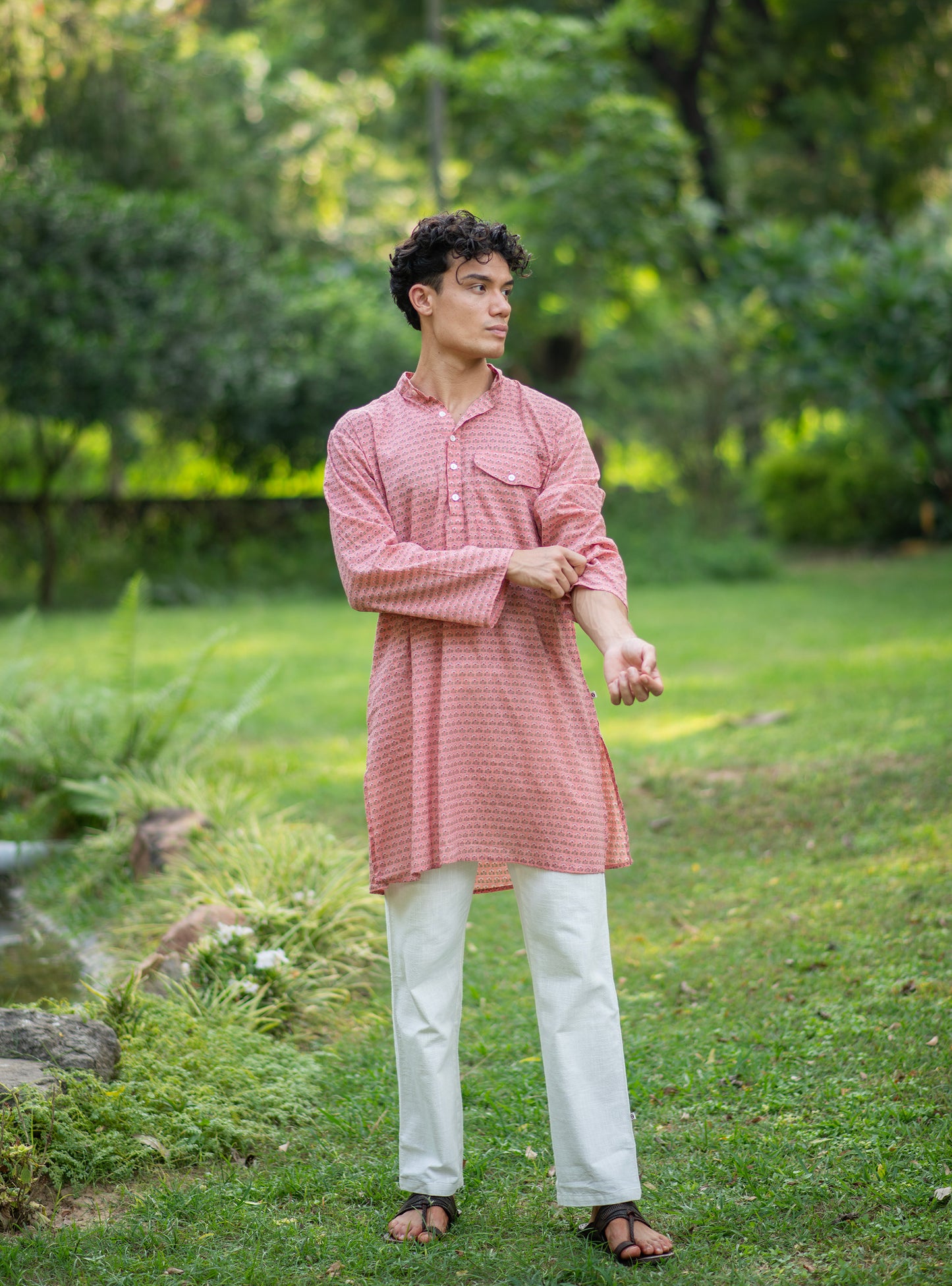 Mens Kurta Short : Kamal Booti Blush Voile