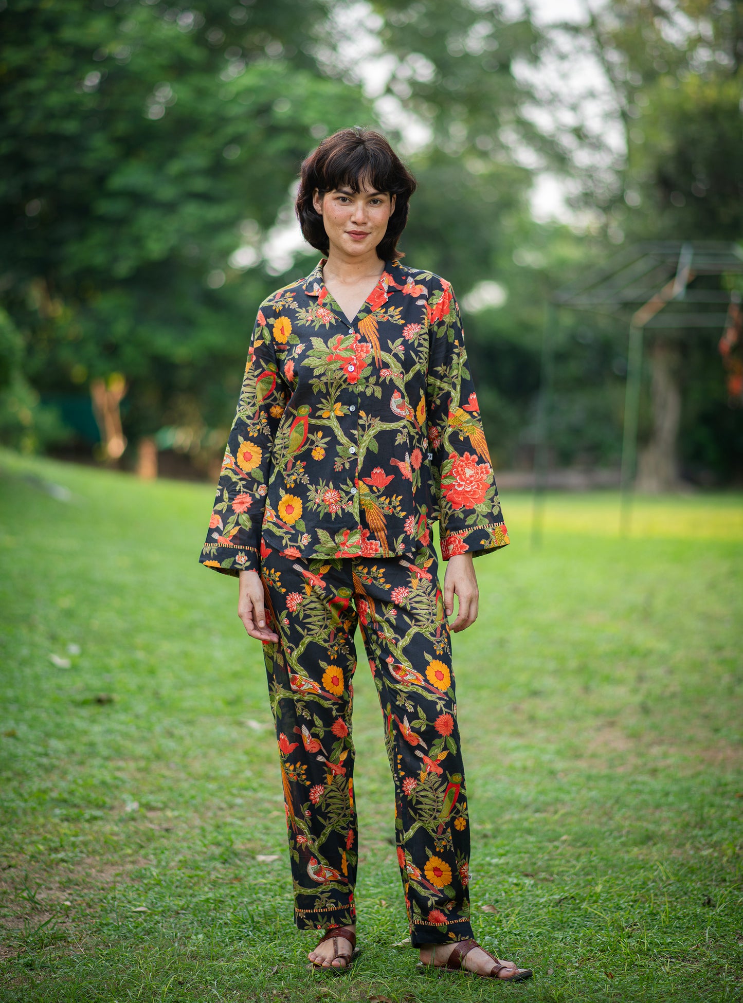 Vanessa PJ Set : Bird Black Voile