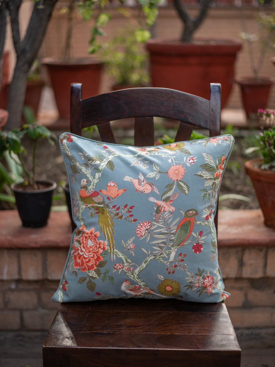 Printed Cushion Cover Reversible : Bird Manosque Sheeting+Canvas