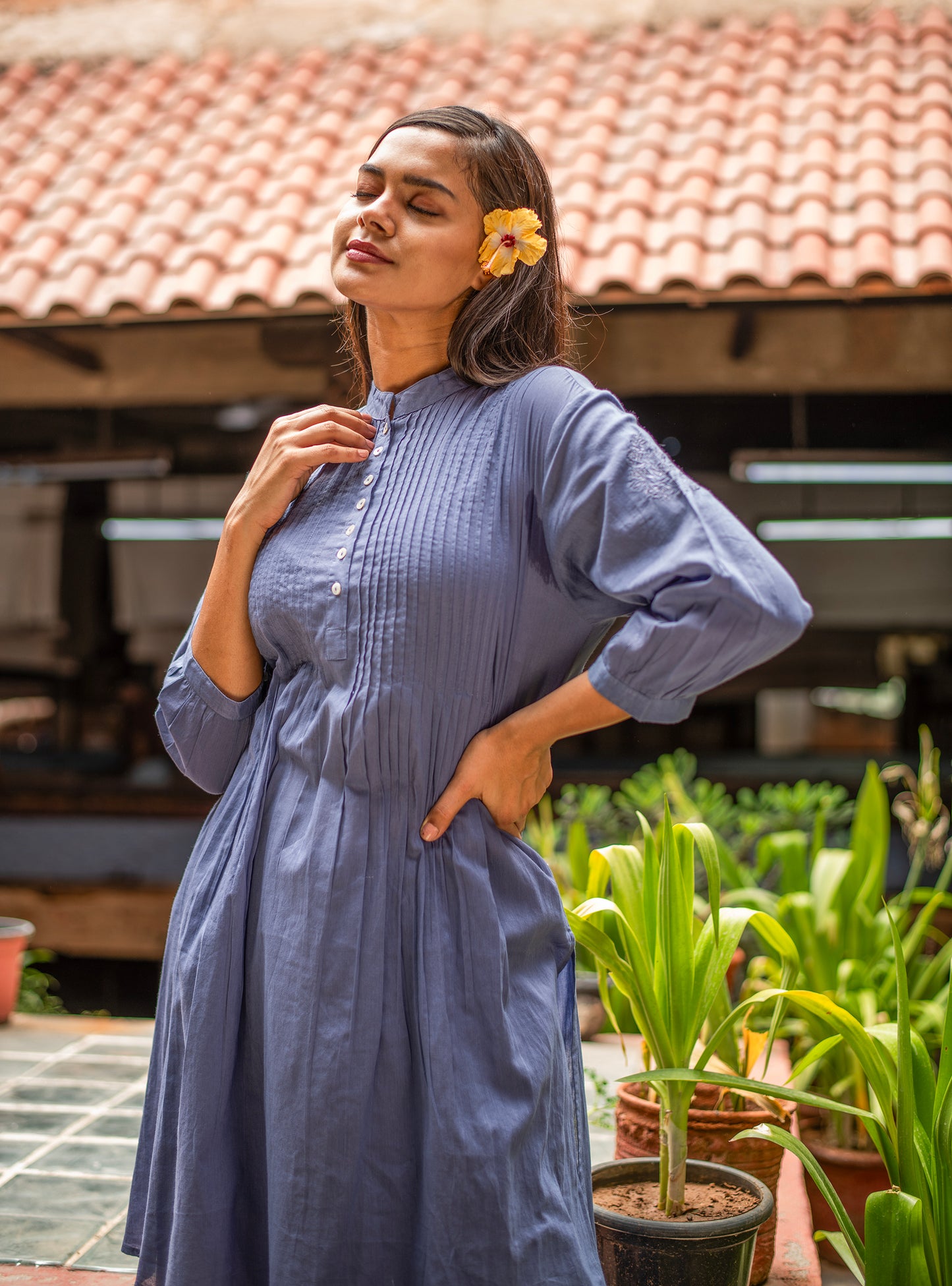 Shabnam Kurta Embroidered : Solid Denim Voile