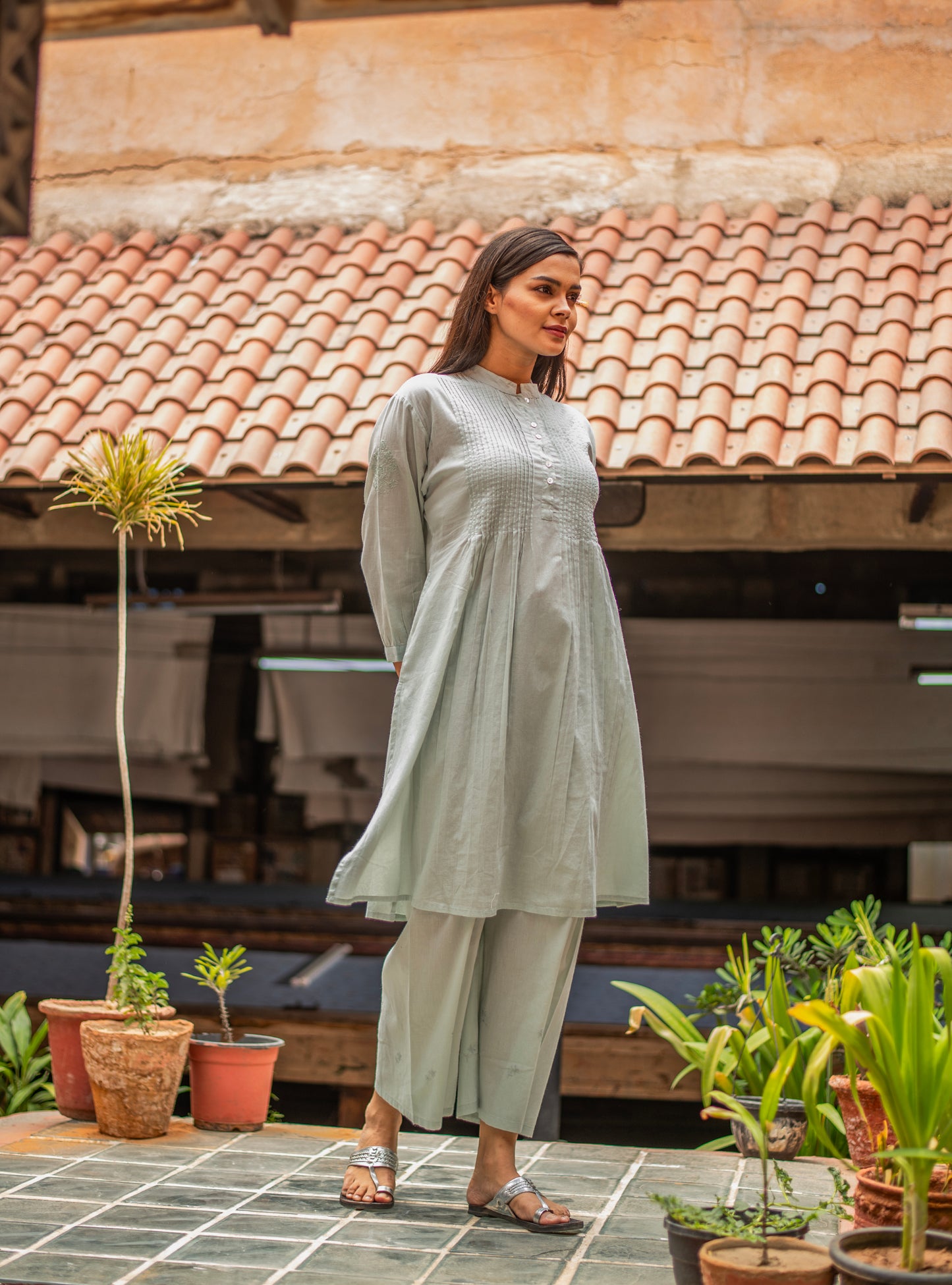 Shabnam Kurta : Emb Solid Aqua Voile