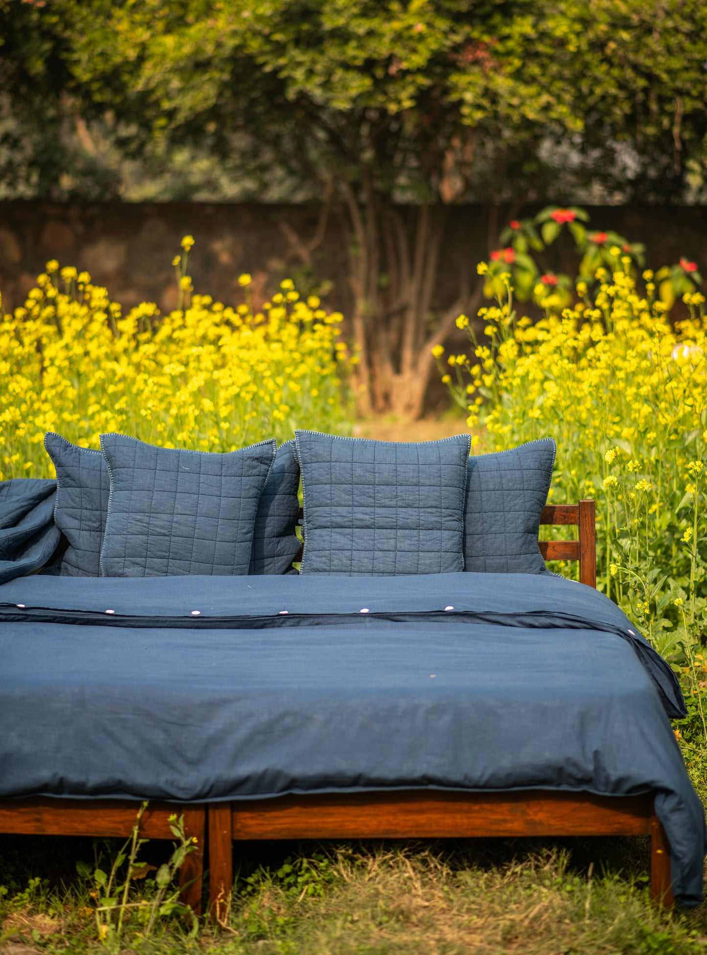 Solid Quilted Pillow Cover : Navy