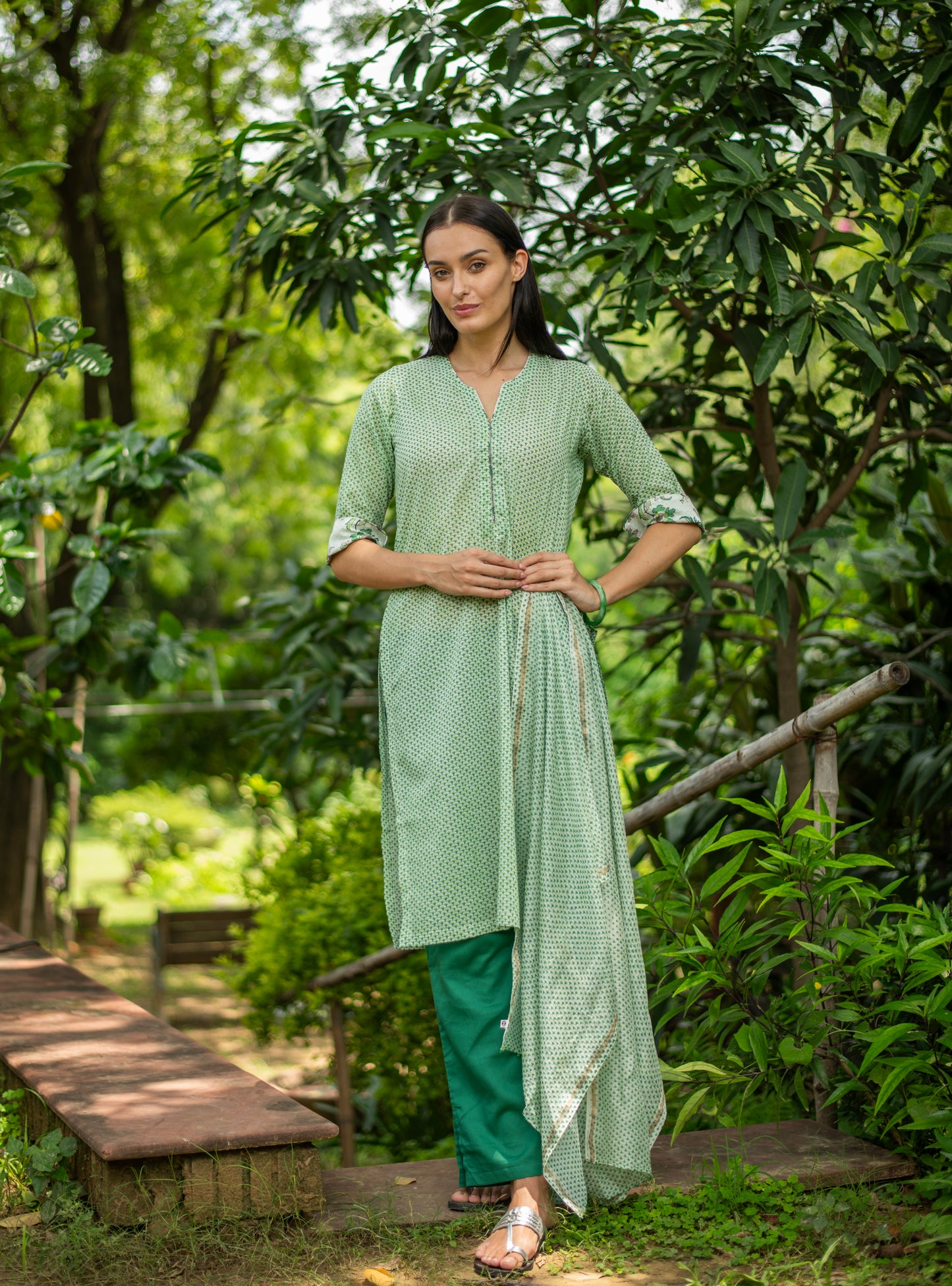 Stole Chanderi : Scales Green