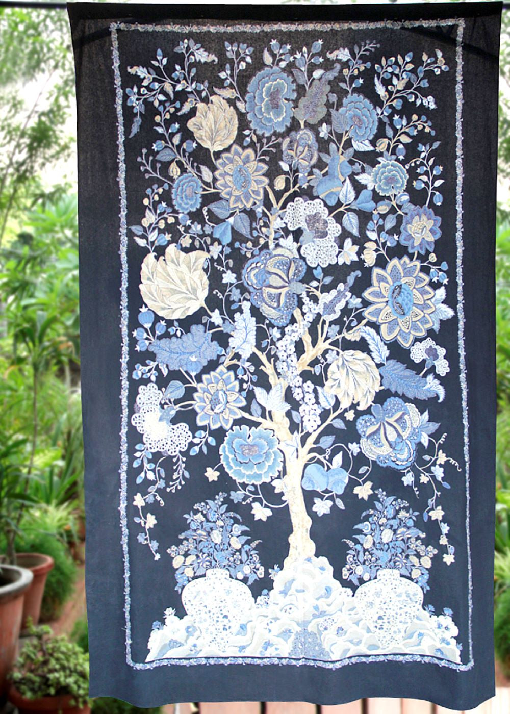 Printed Curtain : Tree of Life Indigo Solid Voile