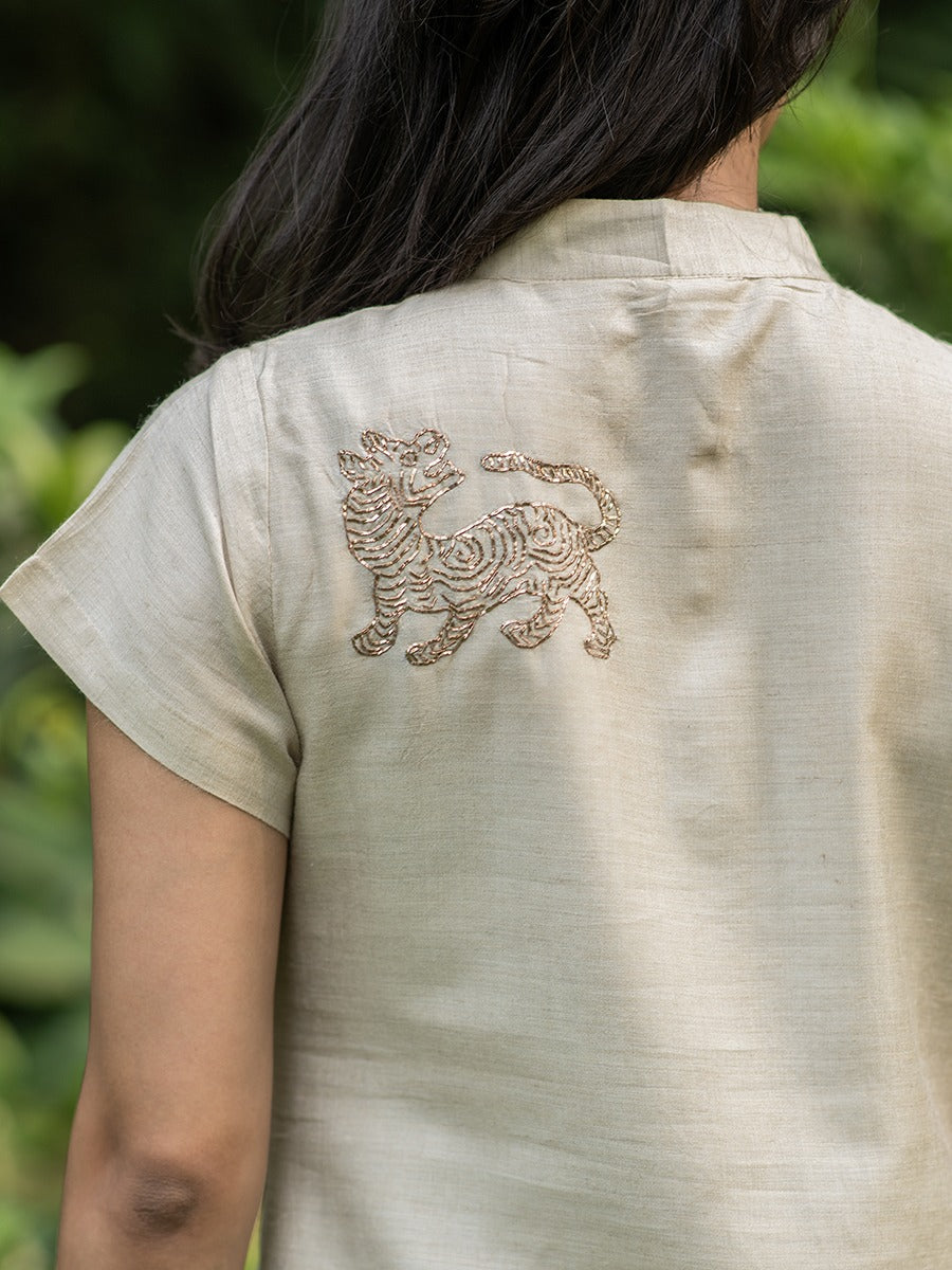 Kalmala Dress : Solid Cream Monga Silk