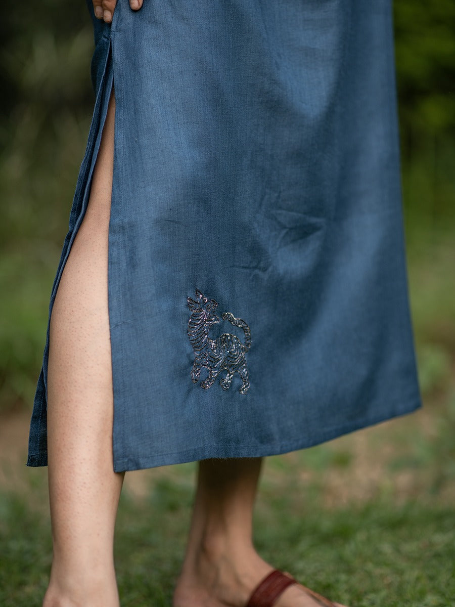 Kalmala Dress : Solid Navy Monga Silk