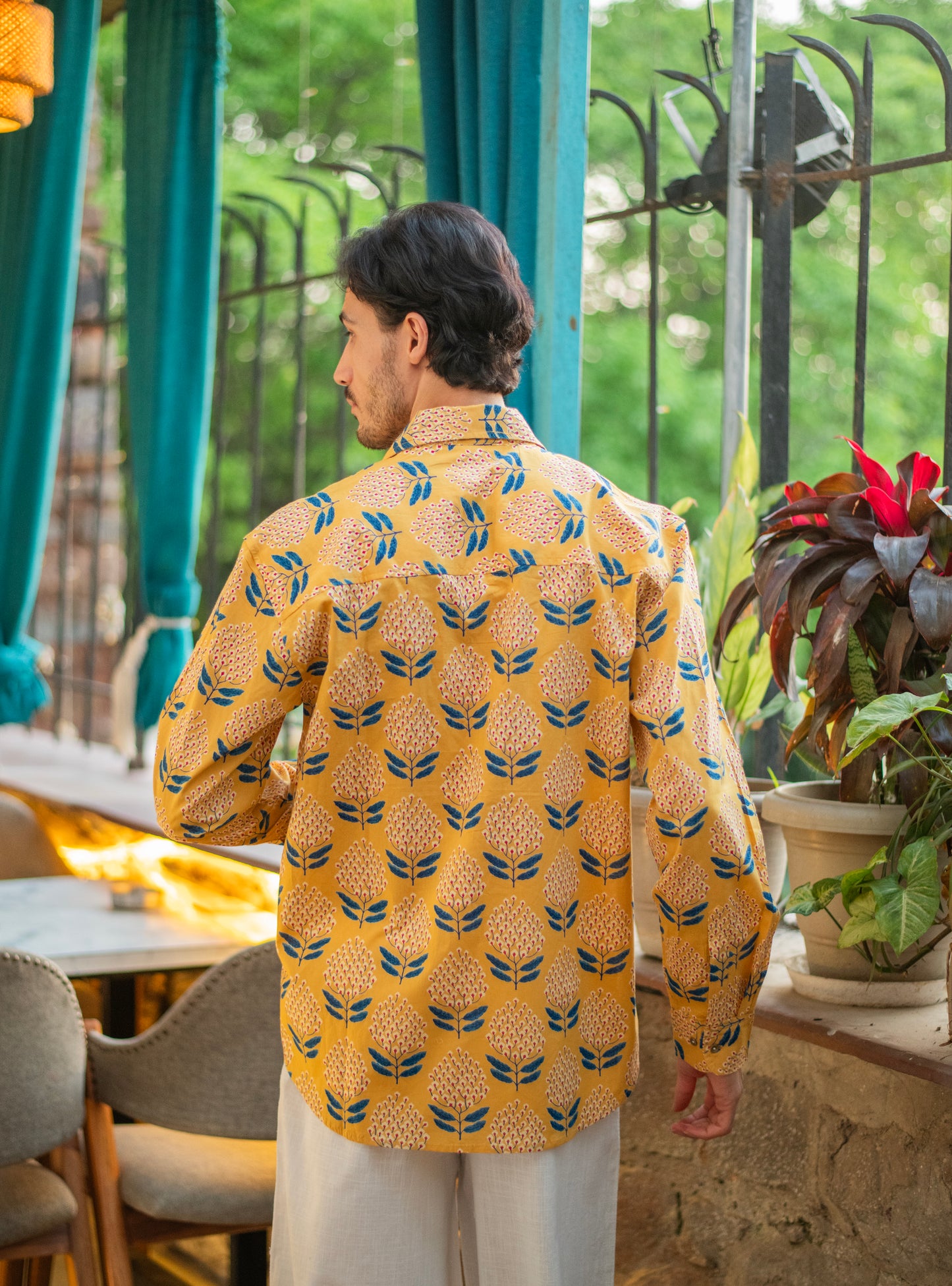 Xavier Men's Shirt Full Sleeves: Ali Flower Yellow