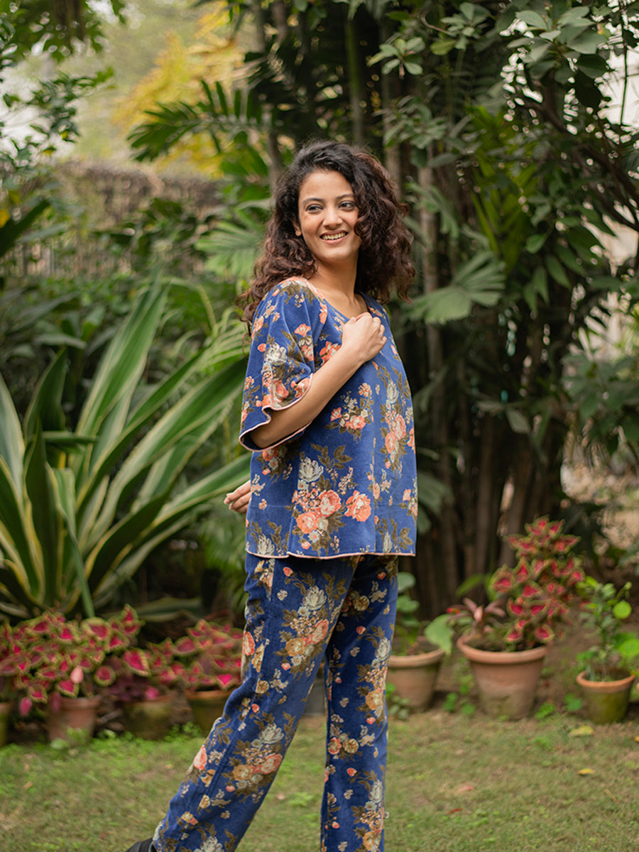 Velvet Flary Top : Potpourri Navy