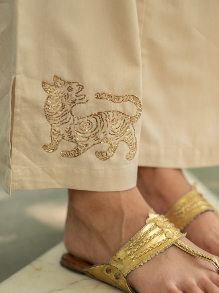 Slim Pant : Solid Cream Cotton Satin
