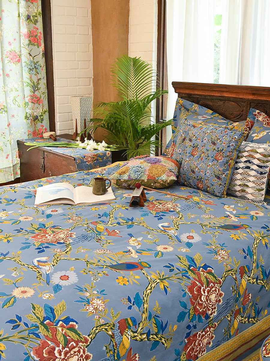 Bed Cover : Bird Blue