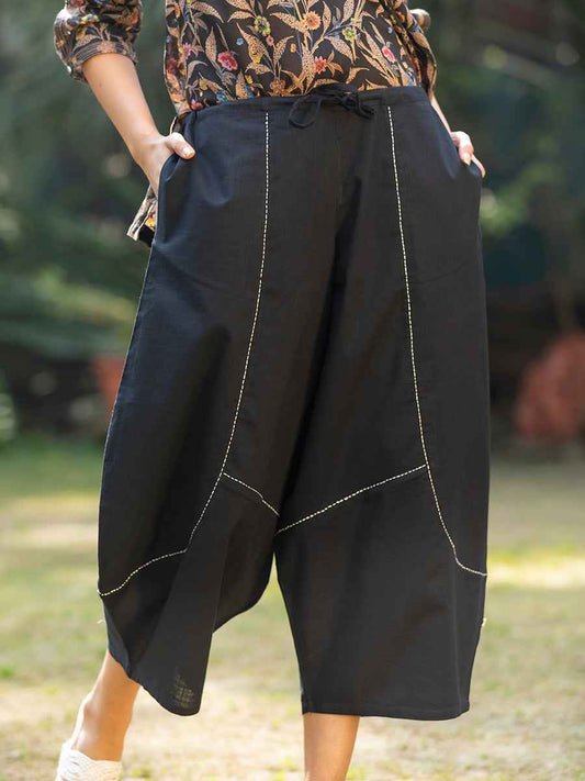 Balloon Pant : Solid Black Slub