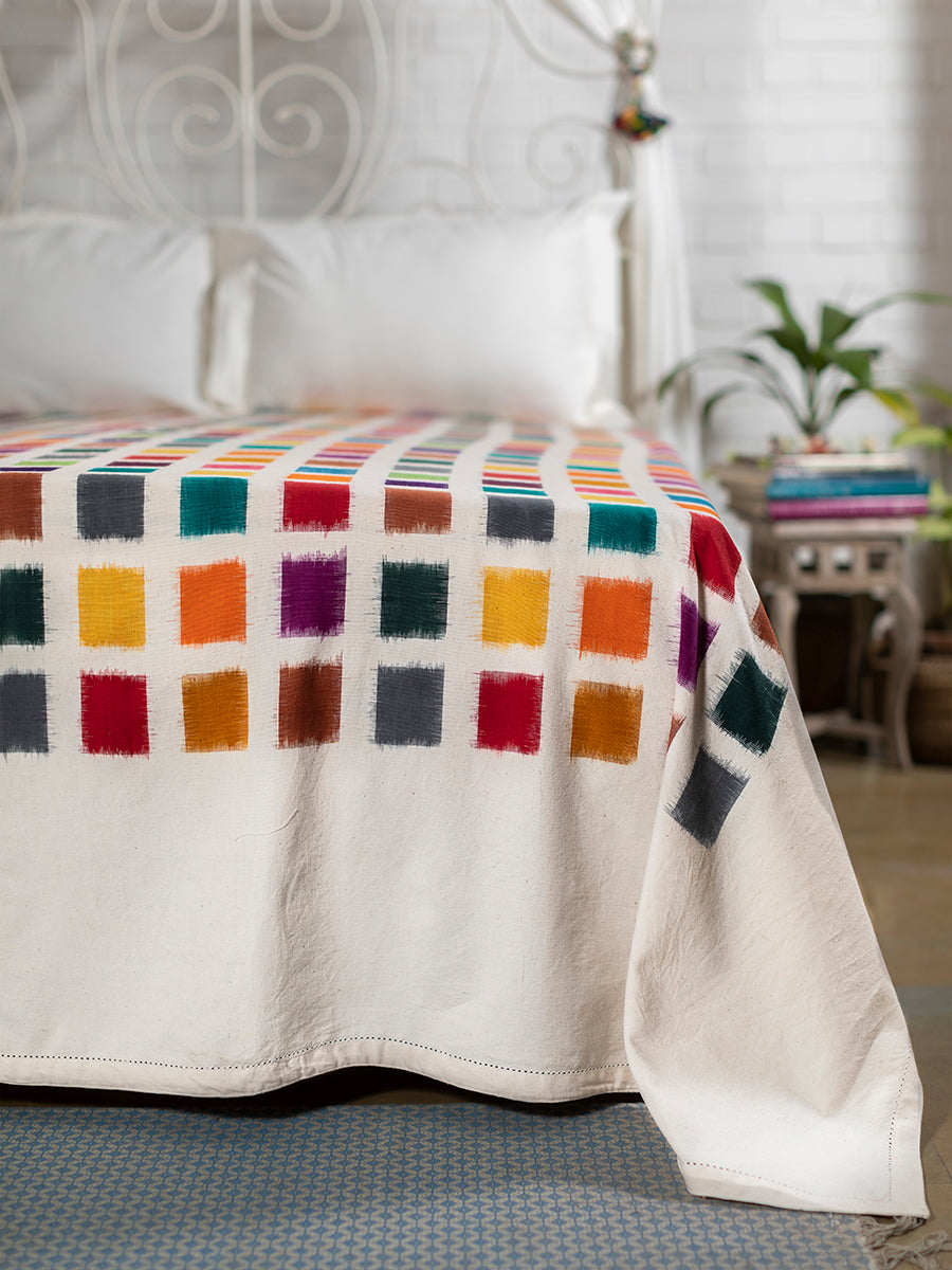 Woven Bed Cover : Ikat Multi Handloom