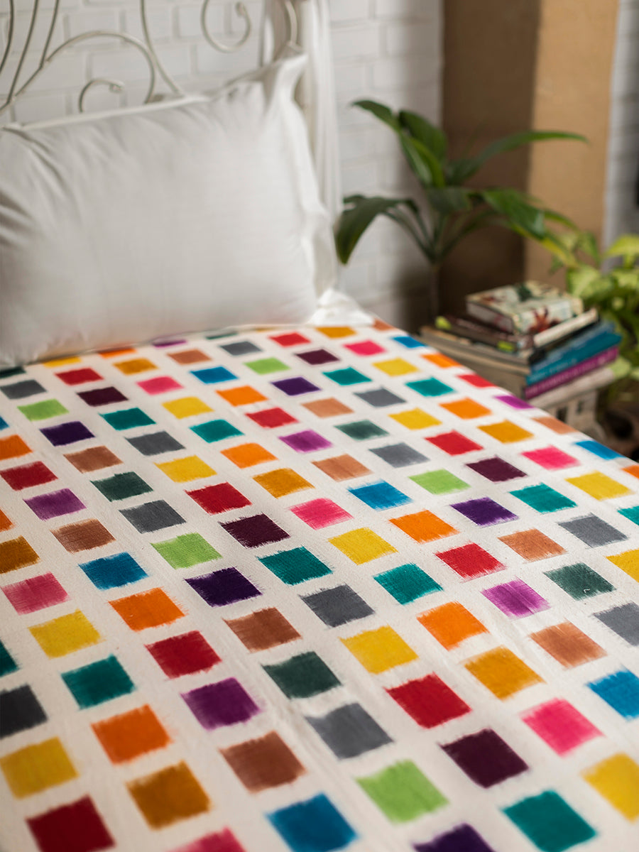Woven Bed Cover : Ikat Multi Handloom