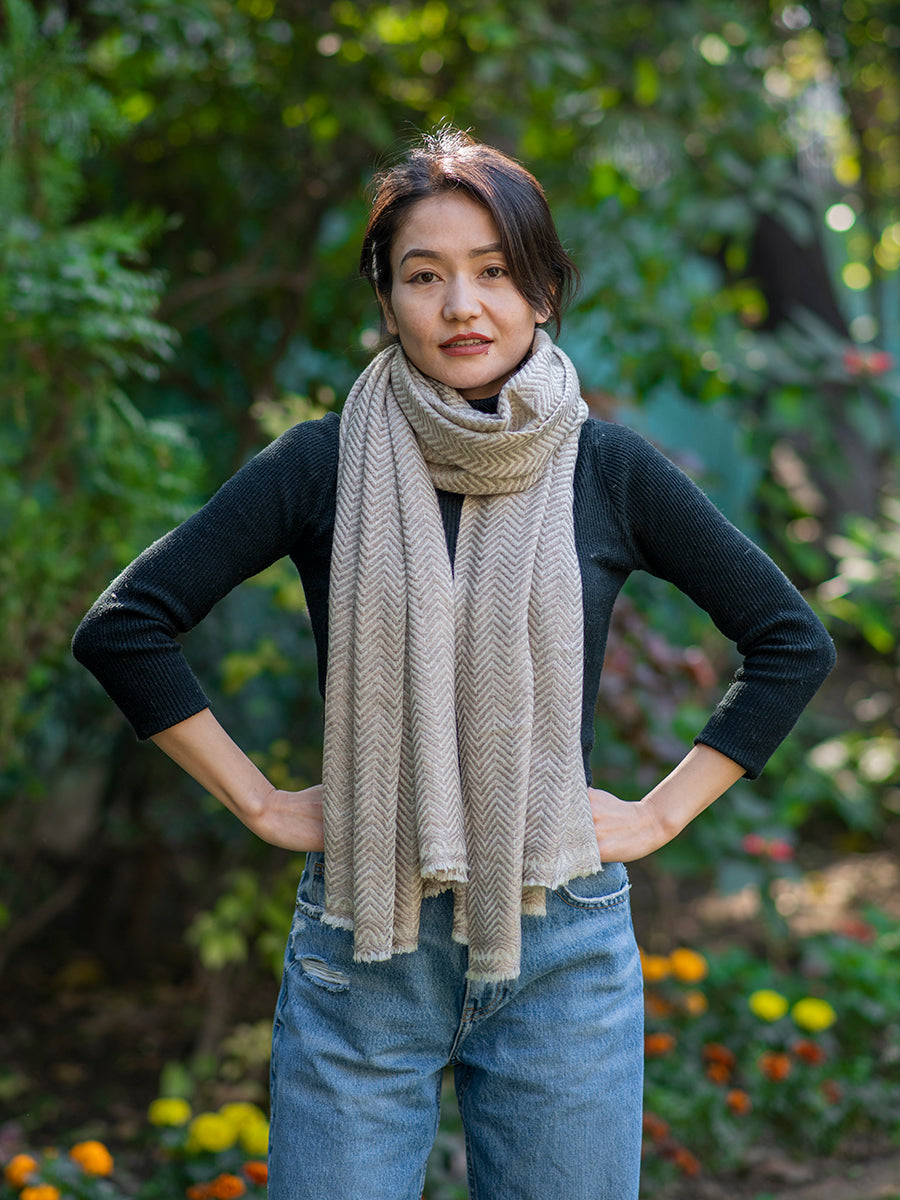 Soft Wool Stole : Zig Zag Beige