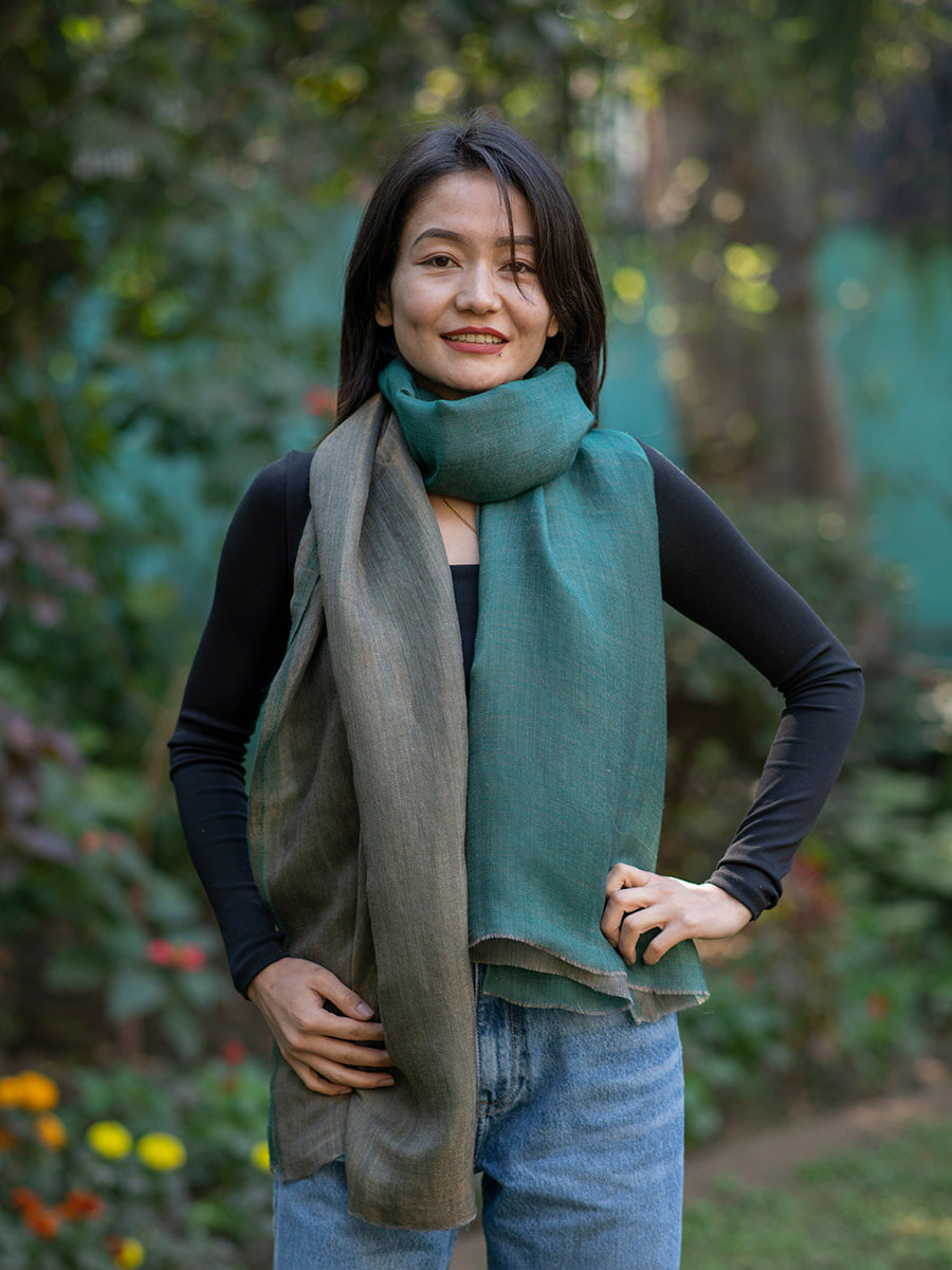 Wool Zari Stole : Reversible Teal