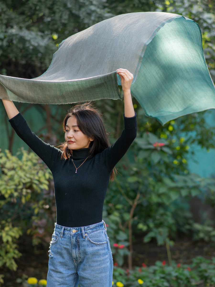 Wool Zari Stole : Reversible Teal
