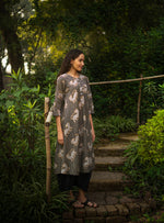 A Line Kurta : Tiger Black Voile