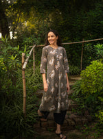 A Line Kurta : Tiger Black Cambric