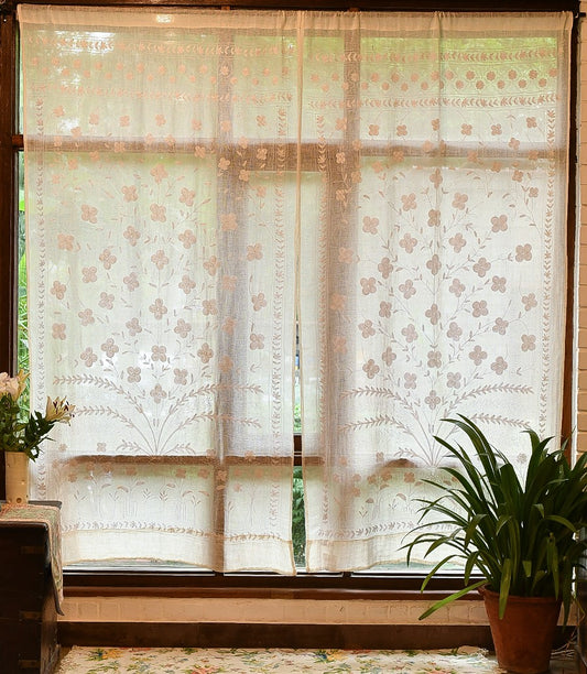 Aari Embroidered Curtain : Bageecha Ivory Linen