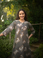 A Line Kurta : Tiger Black Cambric