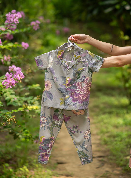 Kids Angad Pj Set : Bird Bisque Voile