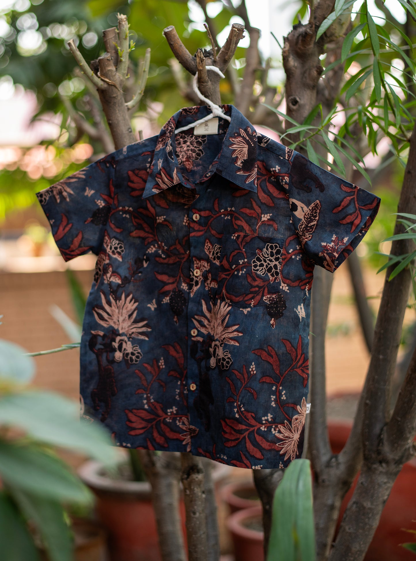 Angad Shirt Half Sleeves : Ajrakh Ubud Indigo Voile