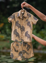 Kids Square Pocket Shorts : Leopard Beige Voile