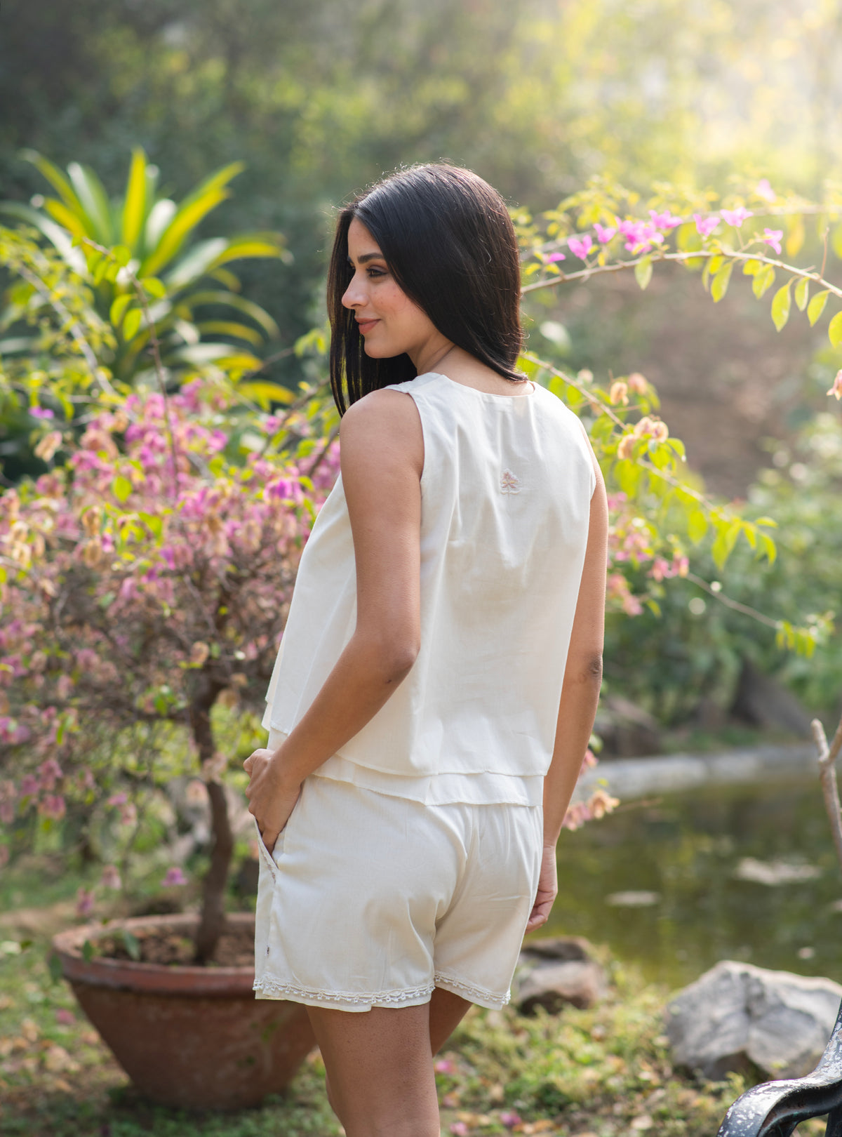 Angel Top : Emb Solid Cream Voile